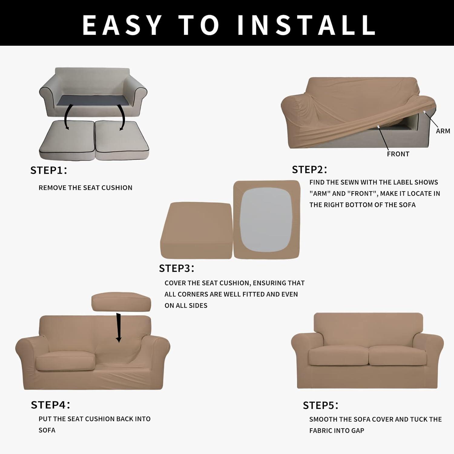 image:imageEasyGoing 100 Dual Waterproof 2 Pieces Chair Cover Stretch Soft Couch Cover for Dogs Sofa Slipcover for 1 Separate Cushion Couch Leakproof Furniture Protector for Kids Pets Dark GrayCamel