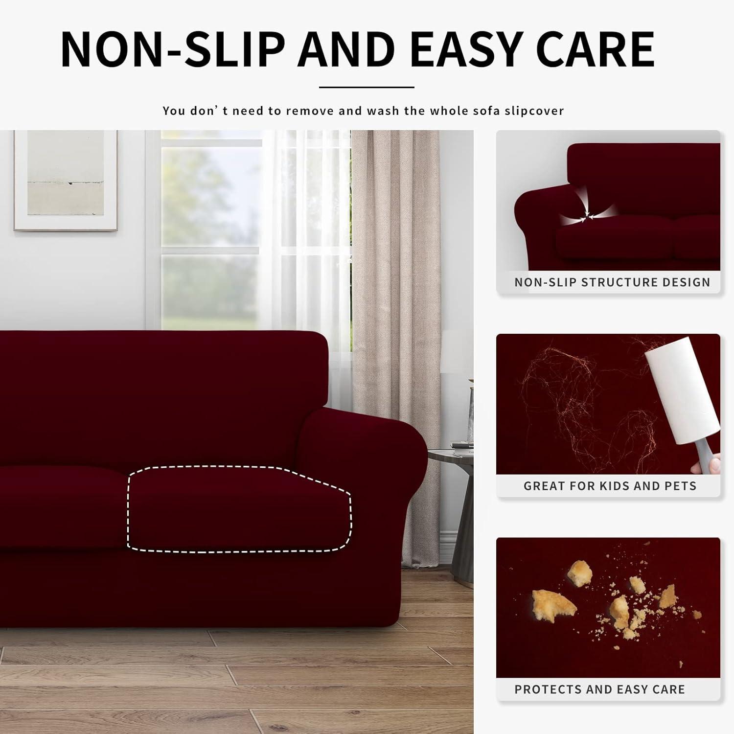image:imageEasyGoing 100 Dual Waterproof 2 Pieces Chair Cover Stretch Soft Couch Cover for Dogs Sofa Slipcover for 1 Separate Cushion Couch Leakproof Furniture Protector for Kids Pets Dark GrayWine