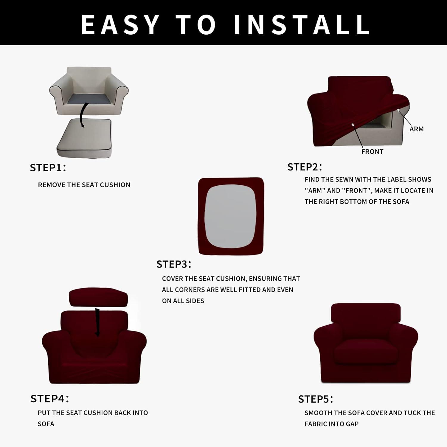 image:imageEasyGoing 100 Dual Waterproof 2 Pieces Chair Cover Stretch Soft Couch Cover for Dogs Sofa Slipcover for 1 Separate Cushion Couch Leakproof Furniture Protector for Kids Pets Dark GrayWine