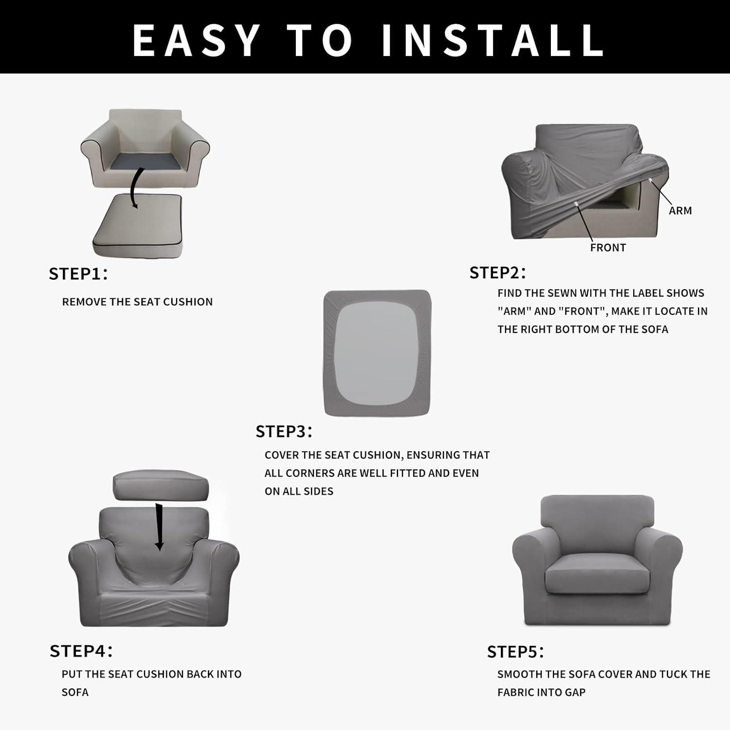 image:imageEasyGoing 100 Dual Waterproof 2 Pieces Chair Cover Stretch Soft Couch Cover for Dogs Sofa Slipcover for 1 Separate Cushion Couch Leakproof Furniture Protector for Kids Pets Dark GrayLight Gray
