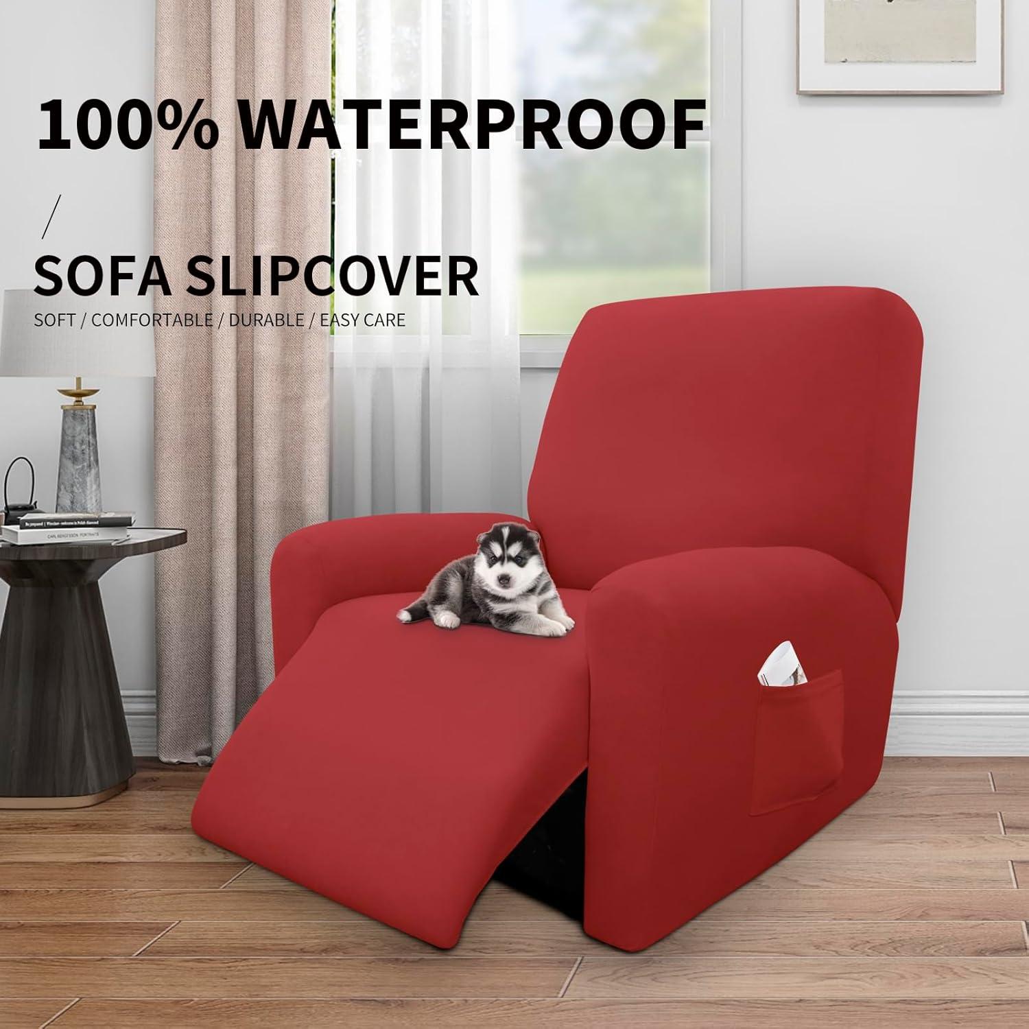 image:imageEasyGoing 100 Dual Waterproof 2 Pieces Chair Cover Stretch Soft Couch Cover for Dogs Sofa Slipcover for 1 Separate Cushion Couch Leakproof Furniture Protector for Kids Pets Dark GrayChristmas Red