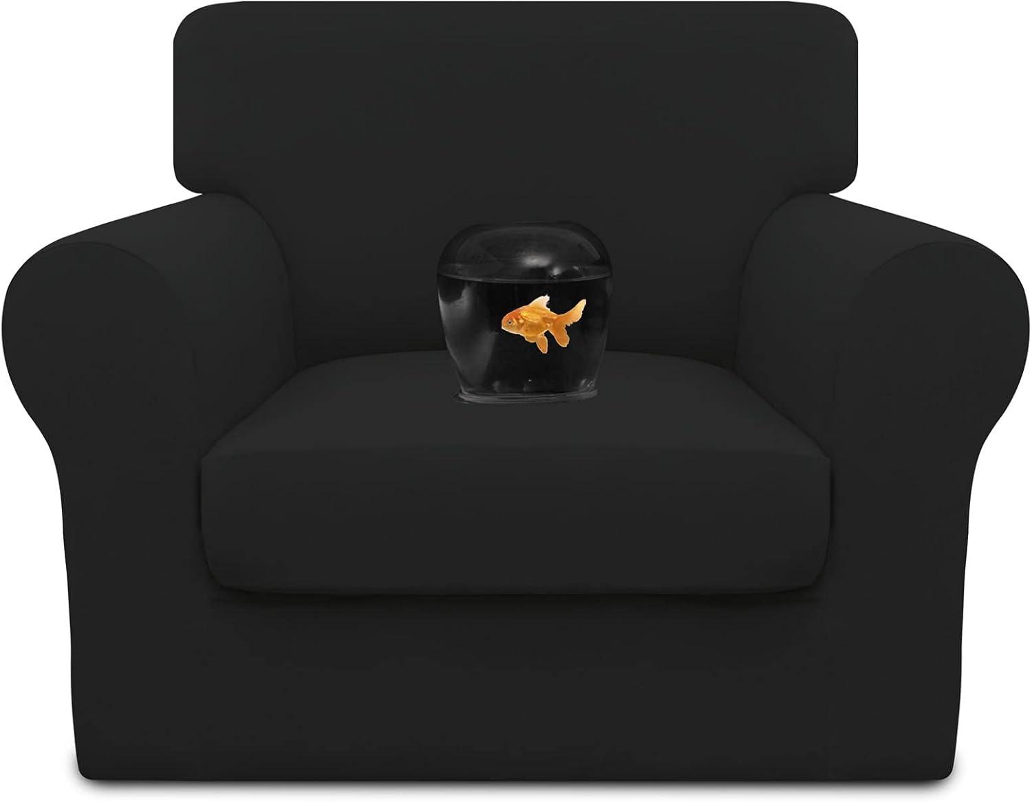 image:imageEasyGoing 100 Dual Waterproof 2 Pieces Chair Cover Stretch Soft Couch Cover for Dogs Sofa Slipcover for 1 Separate Cushion Couch Leakproof Furniture Protector for Kids Pets Dark GrayBlack