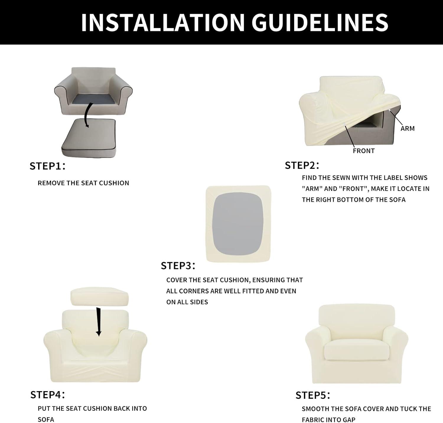 image:imageEasyGoing 100 Dual Waterproof 2 Pieces Chair Cover Stretch Soft Couch Cover for Dogs Sofa Slipcover for 1 Separate Cushion Couch Leakproof Furniture Protector for Kids Pets Dark GrayIvory