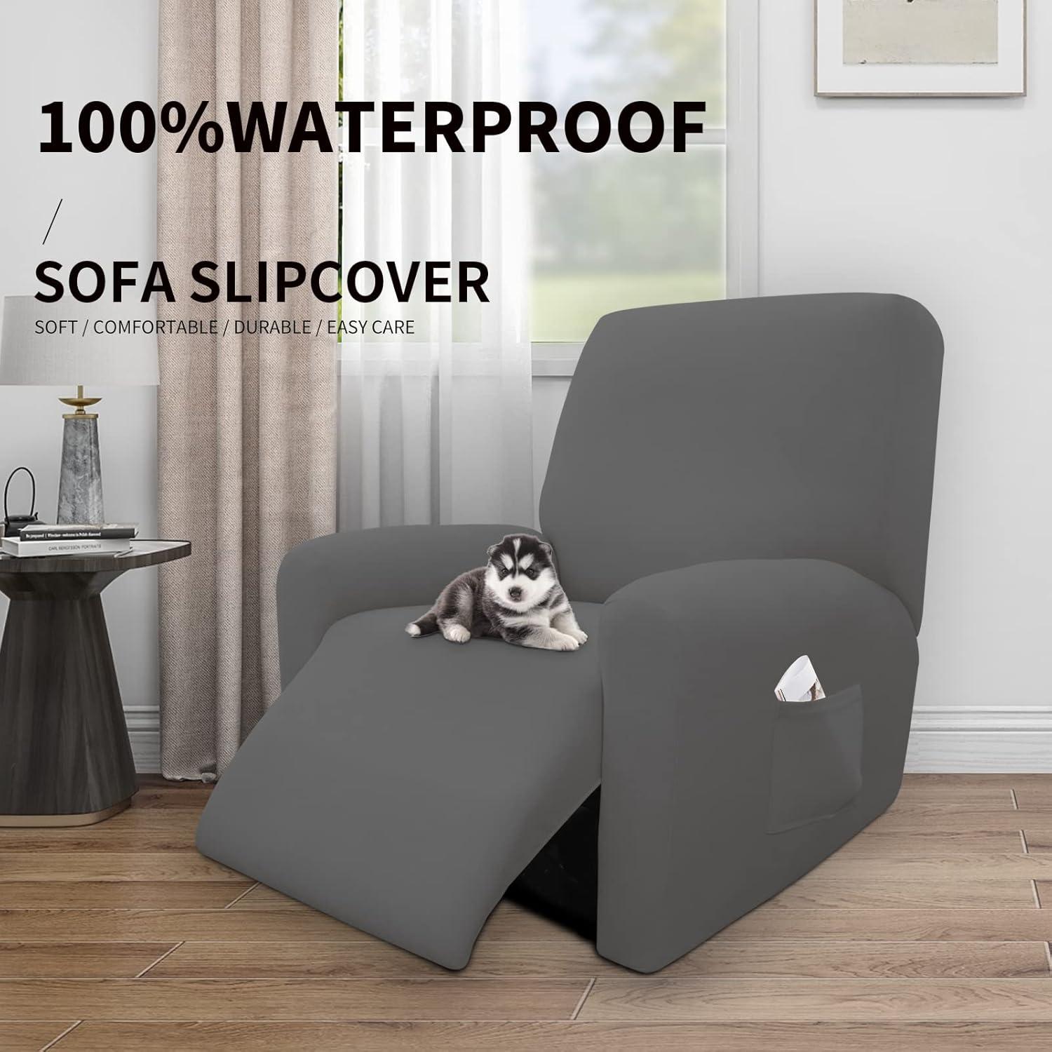 image:imageEasyGoing 100 Dual Waterproof 2 Pieces Chair Cover Stretch Soft Couch Cover for Dogs Sofa Slipcover for 1 Separate Cushion Couch Leakproof Furniture Protector for Kids Pets Dark GrayGrey