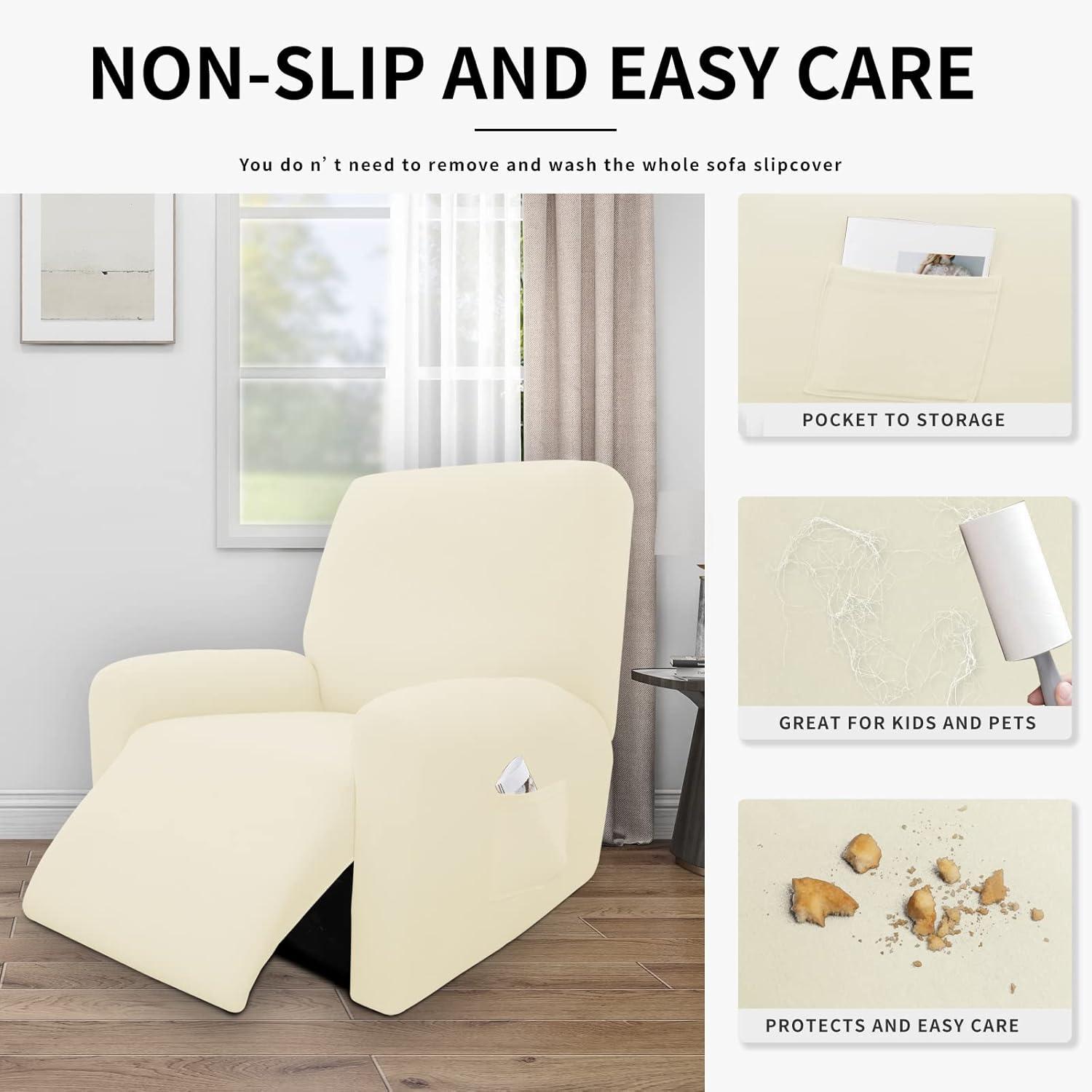 image:imageEasyGoing 100 Dual Waterproof 2 Pieces Chair Cover Stretch Soft Couch Cover for Dogs Sofa Slipcover for 1 Separate Cushion Couch Leakproof Furniture Protector for Kids Pets Dark GrayIvory