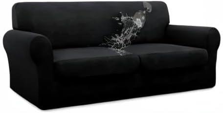 image:imageEasyGoing 100 Dual Waterproof 2 Pieces Chair Cover Stretch Soft Couch Cover for Dogs Sofa Slipcover for 1 Separate Cushion Couch Leakproof Furniture Protector for Kids Pets Dark GrayBlack