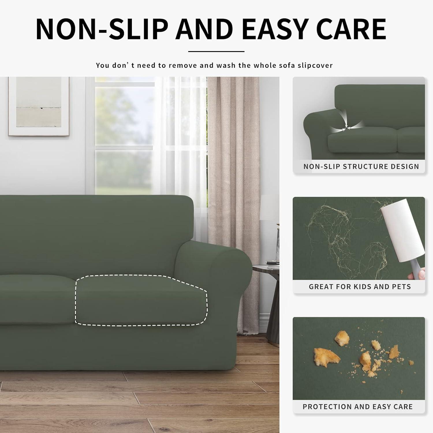 image:imageEasyGoing 100 Dual Waterproof 2 Pieces Chair Cover Stretch Soft Couch Cover for Dogs Sofa Slipcover for 1 Separate Cushion Couch Leakproof Furniture Protector for Kids Pets Dark GrayGrayish Green