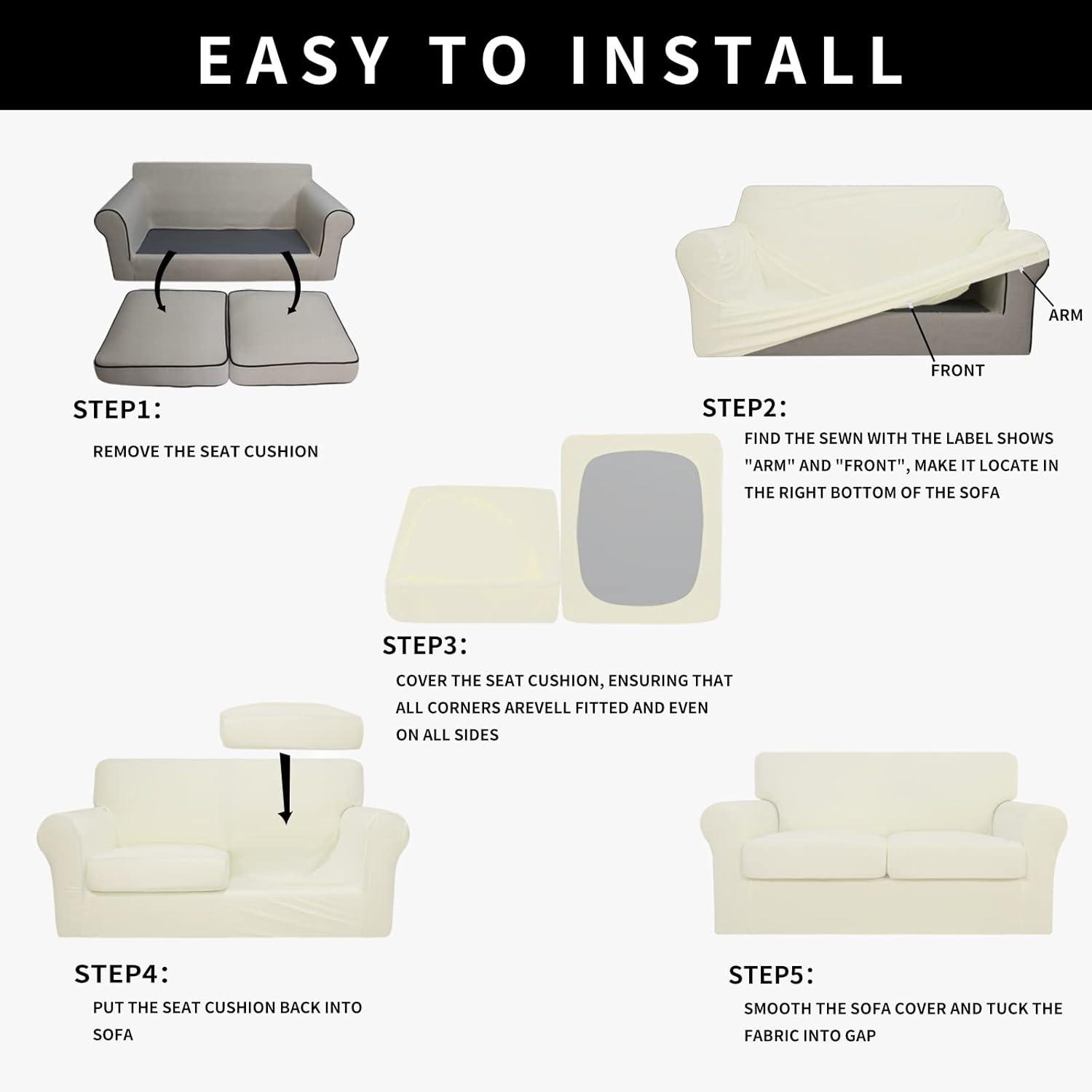 image:imageEasyGoing 100 Dual Waterproof 2 Pieces Chair Cover Stretch Soft Couch Cover for Dogs Sofa Slipcover for 1 Separate Cushion Couch Leakproof Furniture Protector for Kids Pets Dark GrayIvory