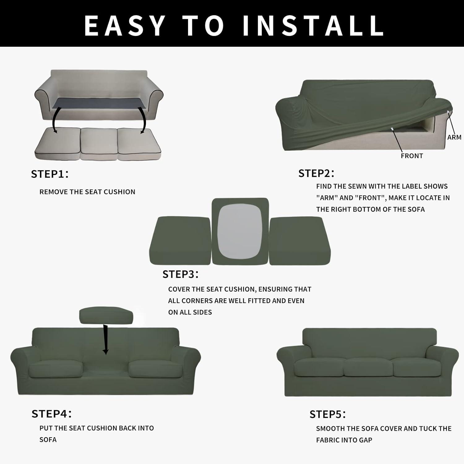 image:imageEasyGoing 100 Dual Waterproof 2 Pieces Chair Cover Stretch Soft Couch Cover for Dogs Sofa Slipcover for 1 Separate Cushion Couch Leakproof Furniture Protector for Kids Pets Dark GrayGrayish Green