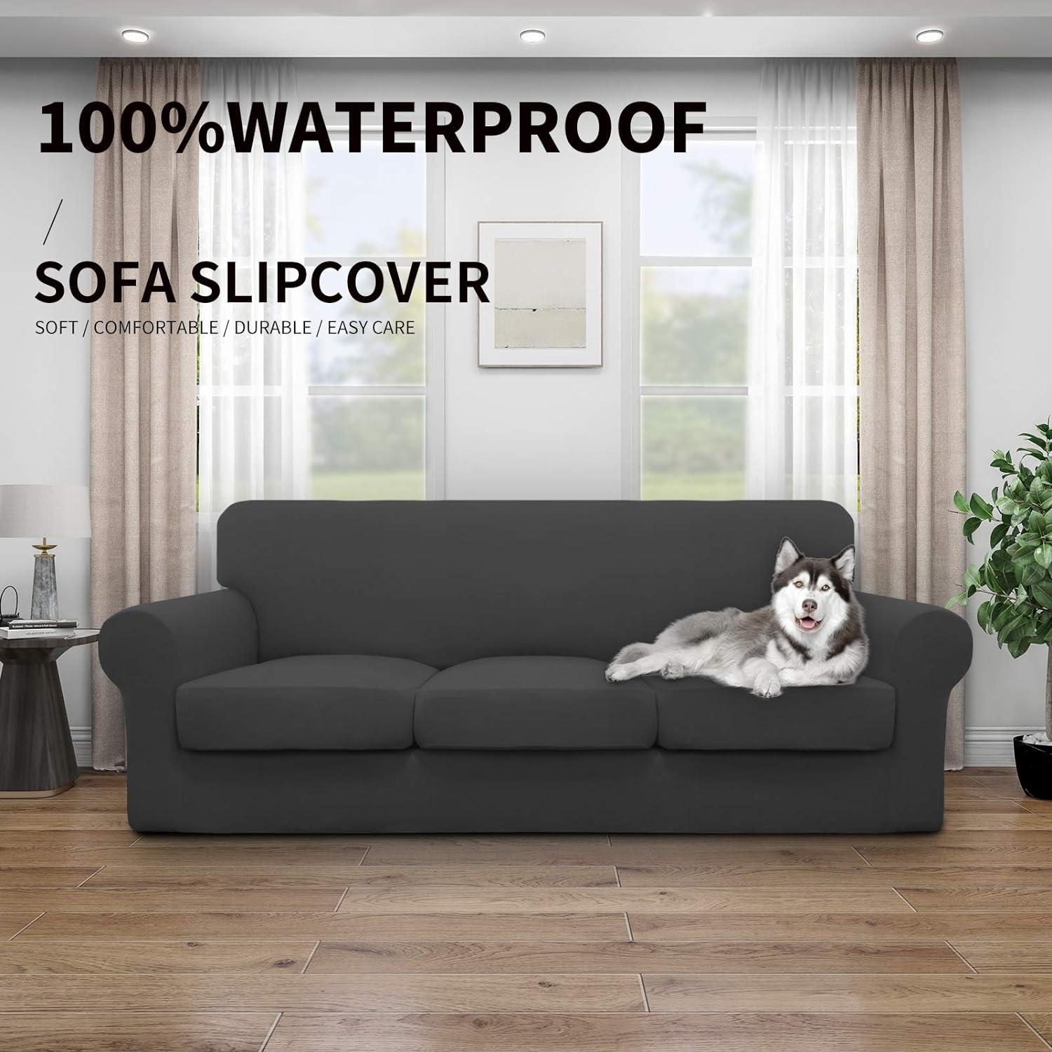 image:imageEasyGoing 100 Dual Waterproof 2 Pieces Chair Cover Stretch Soft Couch Cover for Dogs Sofa Slipcover for 1 Separate Cushion Couch Leakproof Furniture Protector for Kids Pets Dark GrayDark Gray