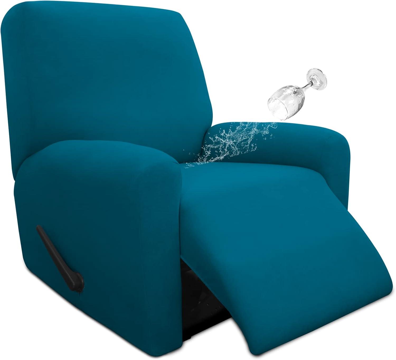 image:imageEasyGoing 100 Dual Waterproof 2 Pieces Chair Cover Stretch Soft Couch Cover for Dogs Sofa Slipcover for 1 Separate Cushion Couch Leakproof Furniture Protector for Kids Pets Dark GrayPeacock Blue