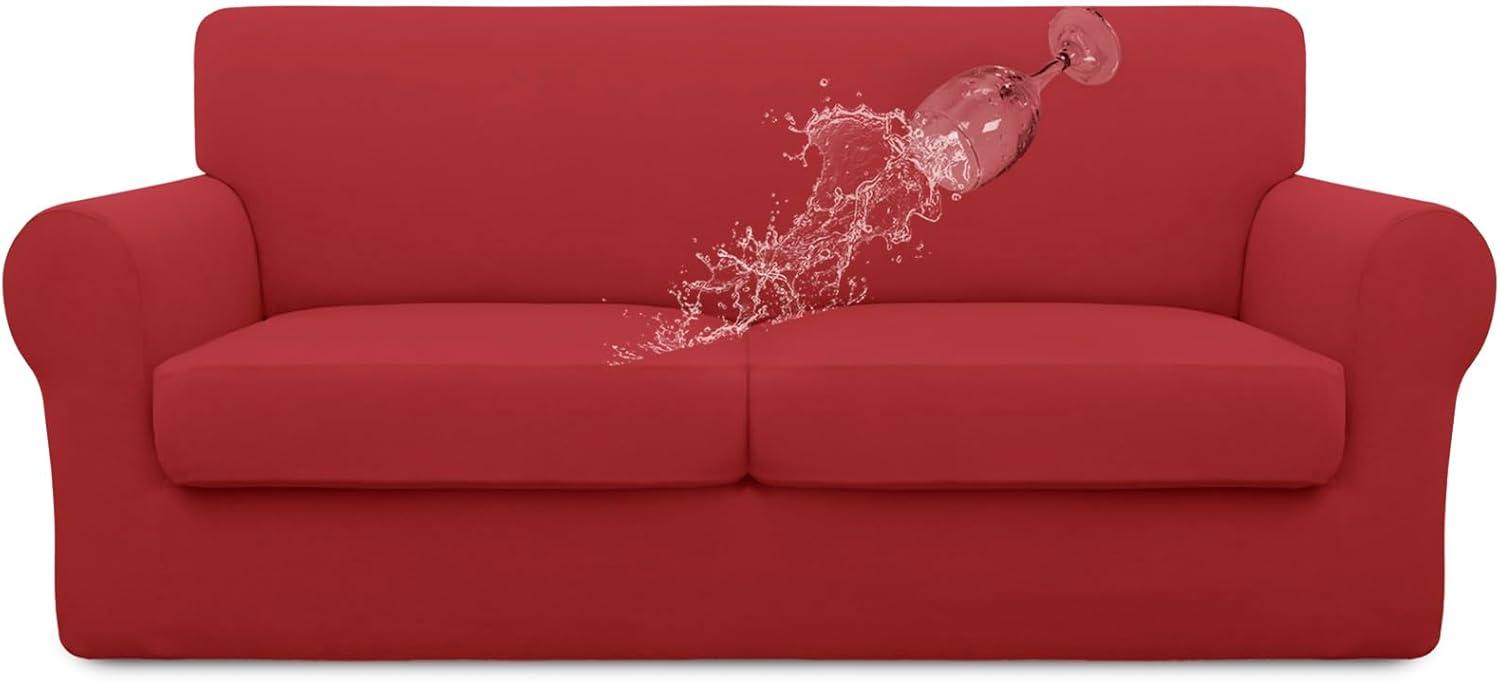 image:imageEasyGoing 100 Dual Waterproof 2 Pieces Chair Cover Stretch Soft Couch Cover for Dogs Sofa Slipcover for 1 Separate Cushion Couch Leakproof Furniture Protector for Kids Pets Dark GrayChristmas Red