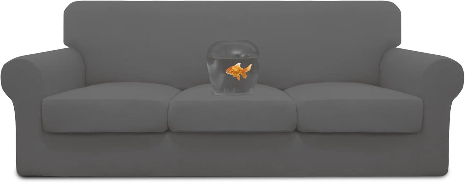 image:imageEasyGoing 100 Dual Waterproof 2 Pieces Chair Cover Stretch Soft Couch Cover for Dogs Sofa Slipcover for 1 Separate Cushion Couch Leakproof Furniture Protector for Kids Pets Dark GrayGrey
