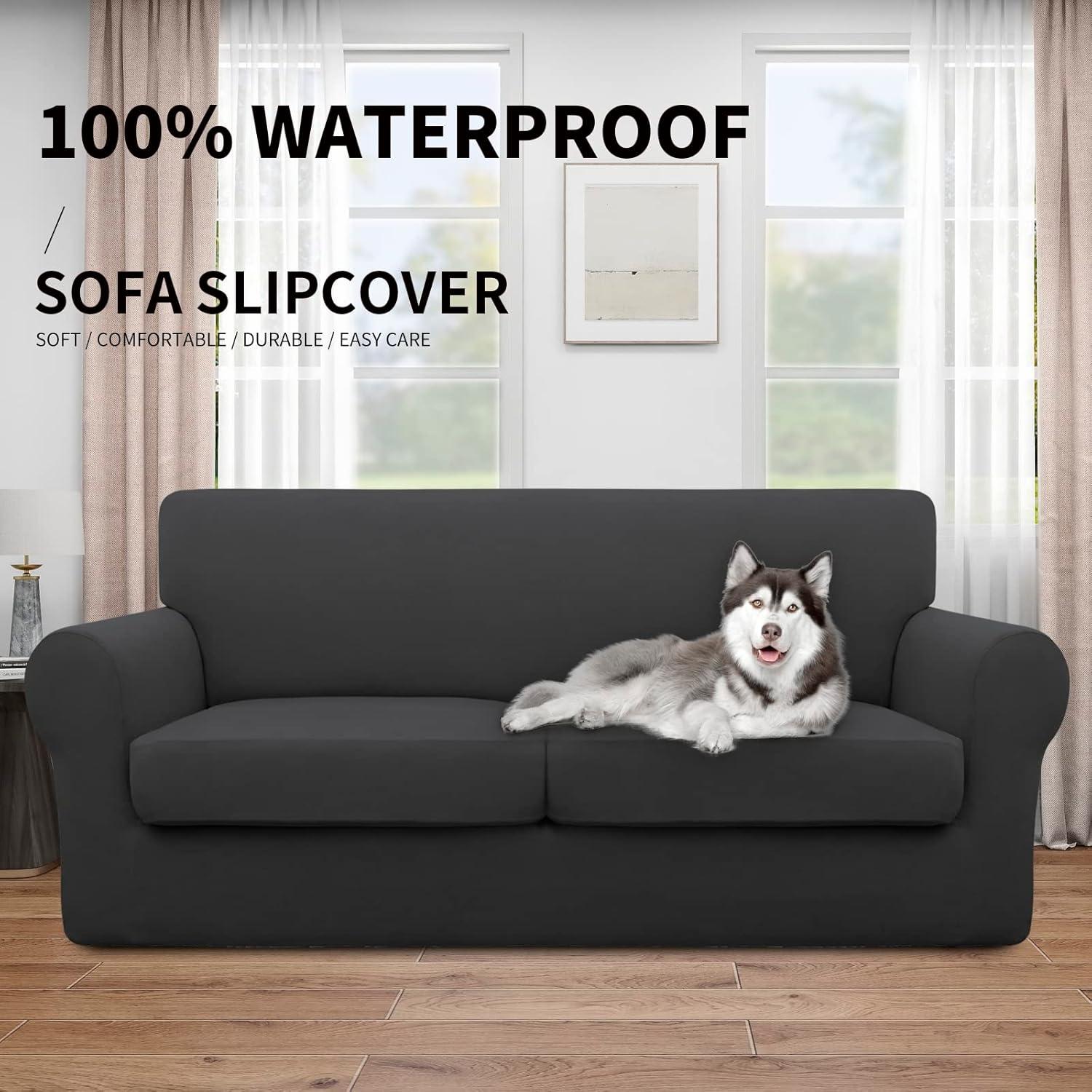image:imageEasyGoing 100 Dual Waterproof 2 Pieces Chair Cover Stretch Soft Couch Cover for Dogs Sofa Slipcover for 1 Separate Cushion Couch Leakproof Furniture Protector for Kids Pets Dark GrayDark Gray