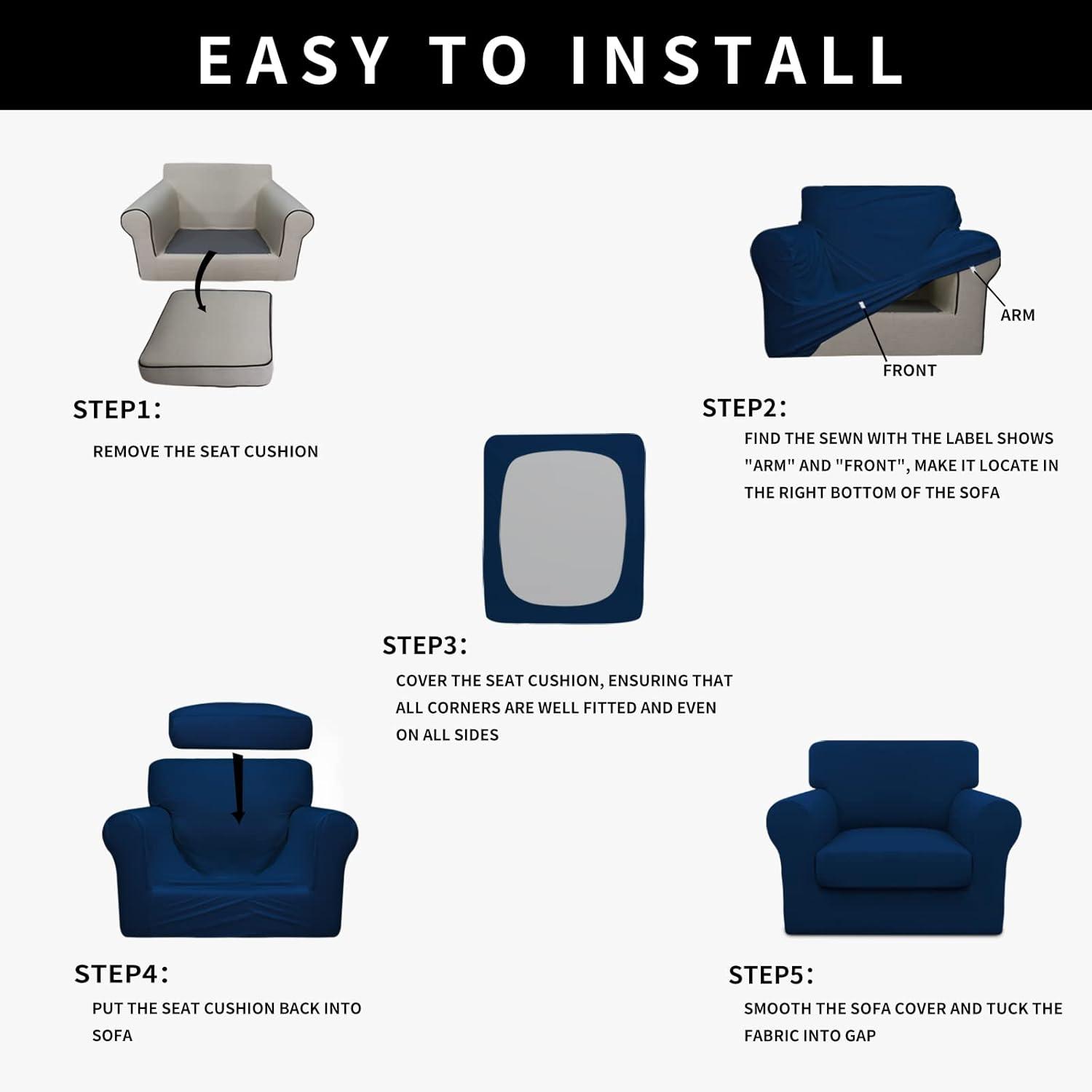 image:imageEasyGoing 100 Dual Waterproof 2 Pieces Chair Cover Stretch Soft Couch Cover for Dogs Sofa Slipcover for 1 Separate Cushion Couch Leakproof Furniture Protector for Kids Pets Dark GrayNavy