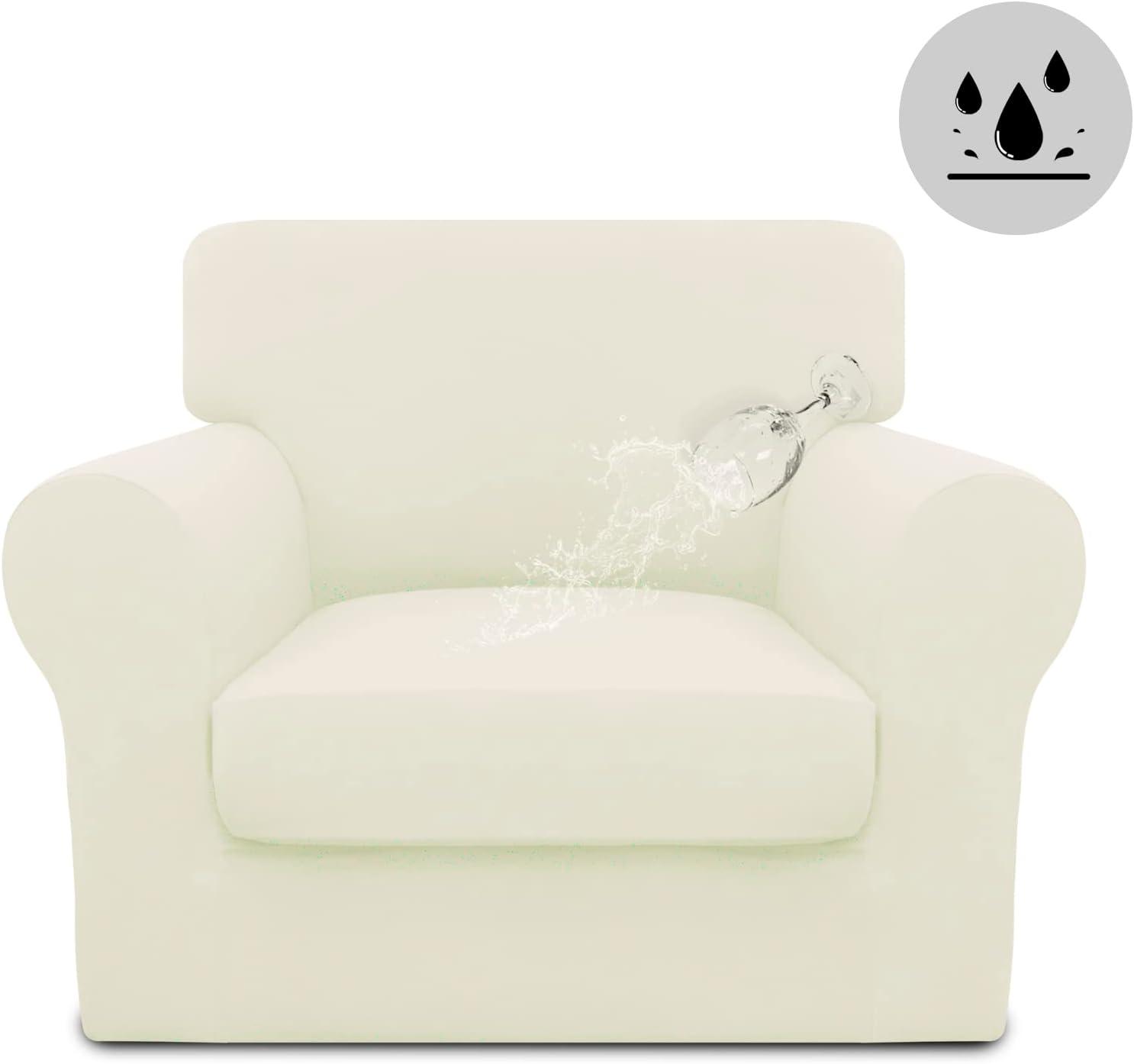 image:imageEasyGoing 100 Dual Waterproof 2 Pieces Chair Cover Stretch Soft Couch Cover for Dogs Sofa Slipcover for 1 Separate Cushion Couch Leakproof Furniture Protector for Kids Pets Dark GrayIvory