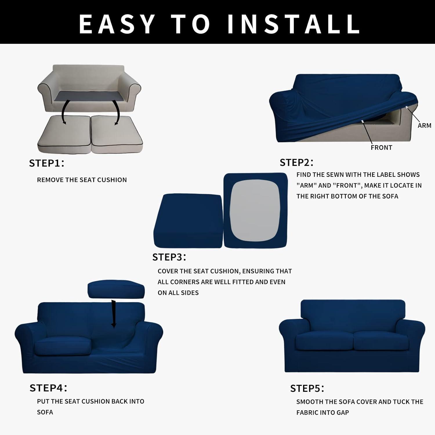 image:imageEasyGoing 100 Dual Waterproof 2 Pieces Chair Cover Stretch Soft Couch Cover for Dogs Sofa Slipcover for 1 Separate Cushion Couch Leakproof Furniture Protector for Kids Pets Dark GrayNavy
