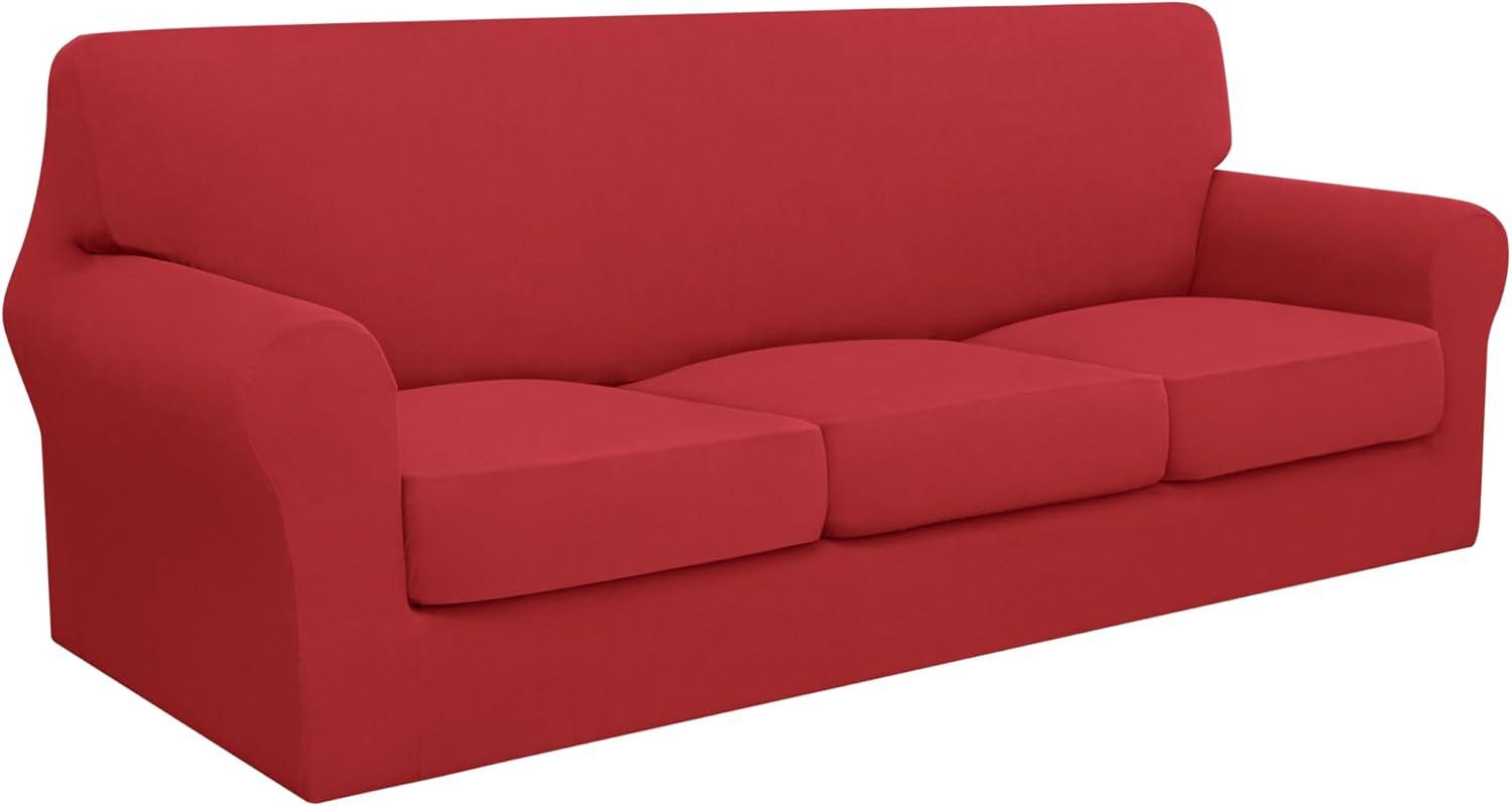image:imageEasyGoing 100 Dual Waterproof 2 Pieces Chair Cover Stretch Soft Couch Cover for Dogs Sofa Slipcover for 1 Separate Cushion Couch Leakproof Furniture Protector for Kids Pets Dark GrayChristmas Red