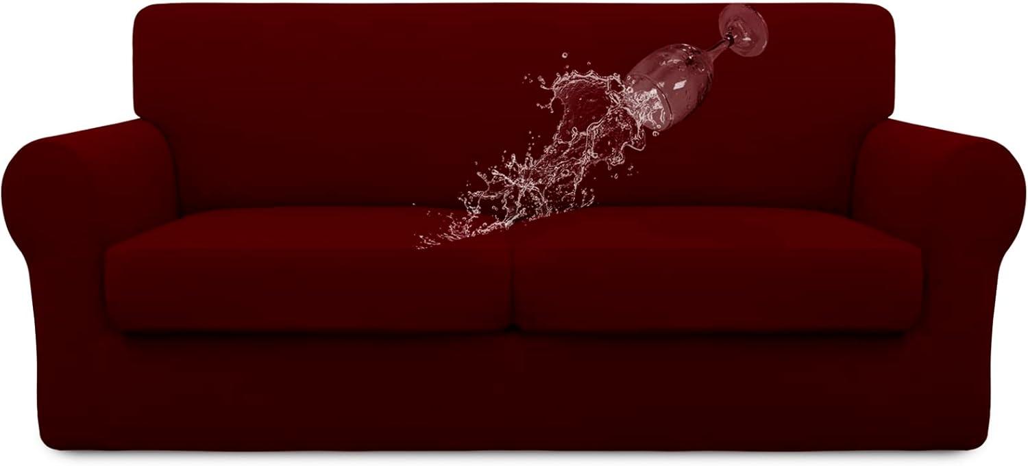 image:imageEasyGoing 100 Dual Waterproof 2 Pieces Chair Cover Stretch Soft Couch Cover for Dogs Sofa Slipcover for 1 Separate Cushion Couch Leakproof Furniture Protector for Kids Pets Dark GrayWine