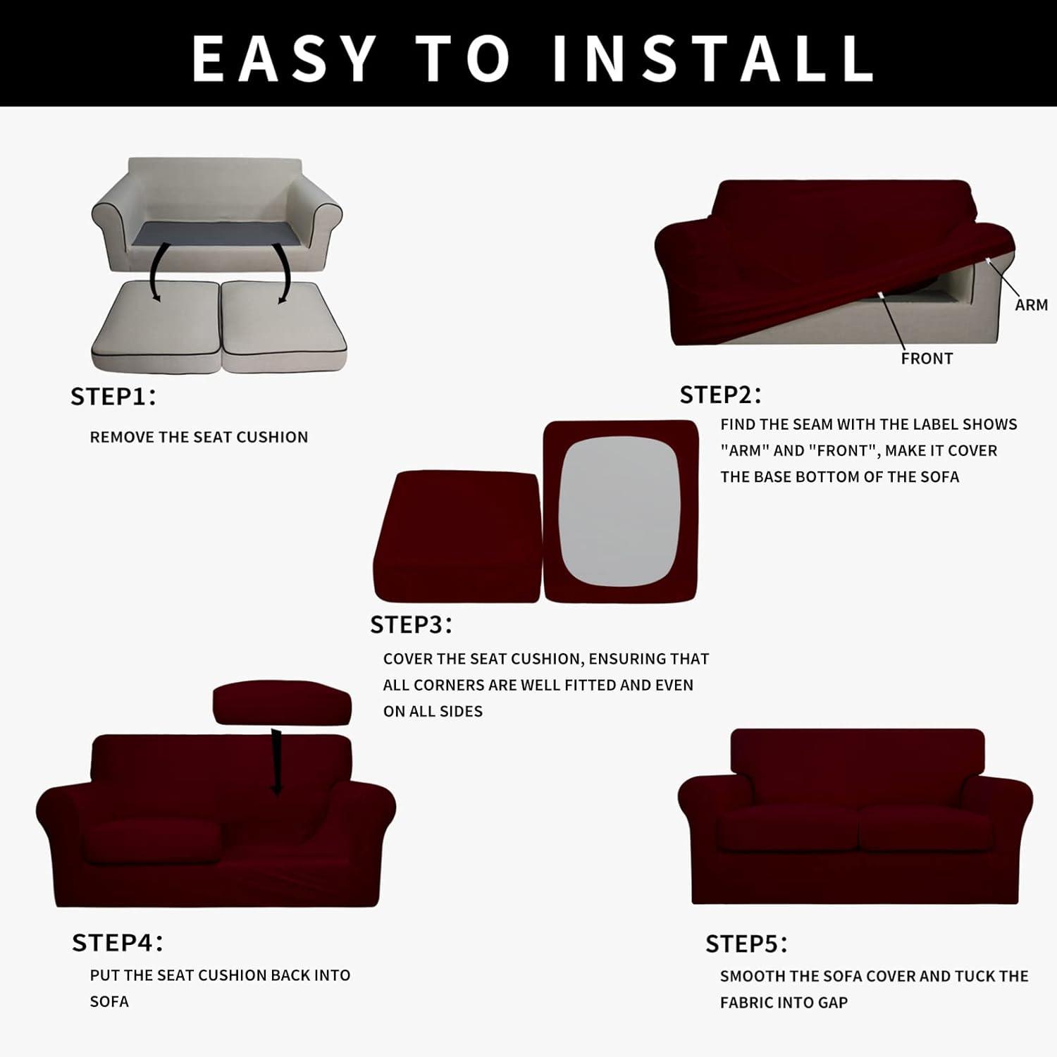 image:imageEasyGoing 100 Dual Waterproof 2 Pieces Chair Cover Stretch Soft Couch Cover for Dogs Sofa Slipcover for 1 Separate Cushion Couch Leakproof Furniture Protector for Kids Pets Dark GrayWine