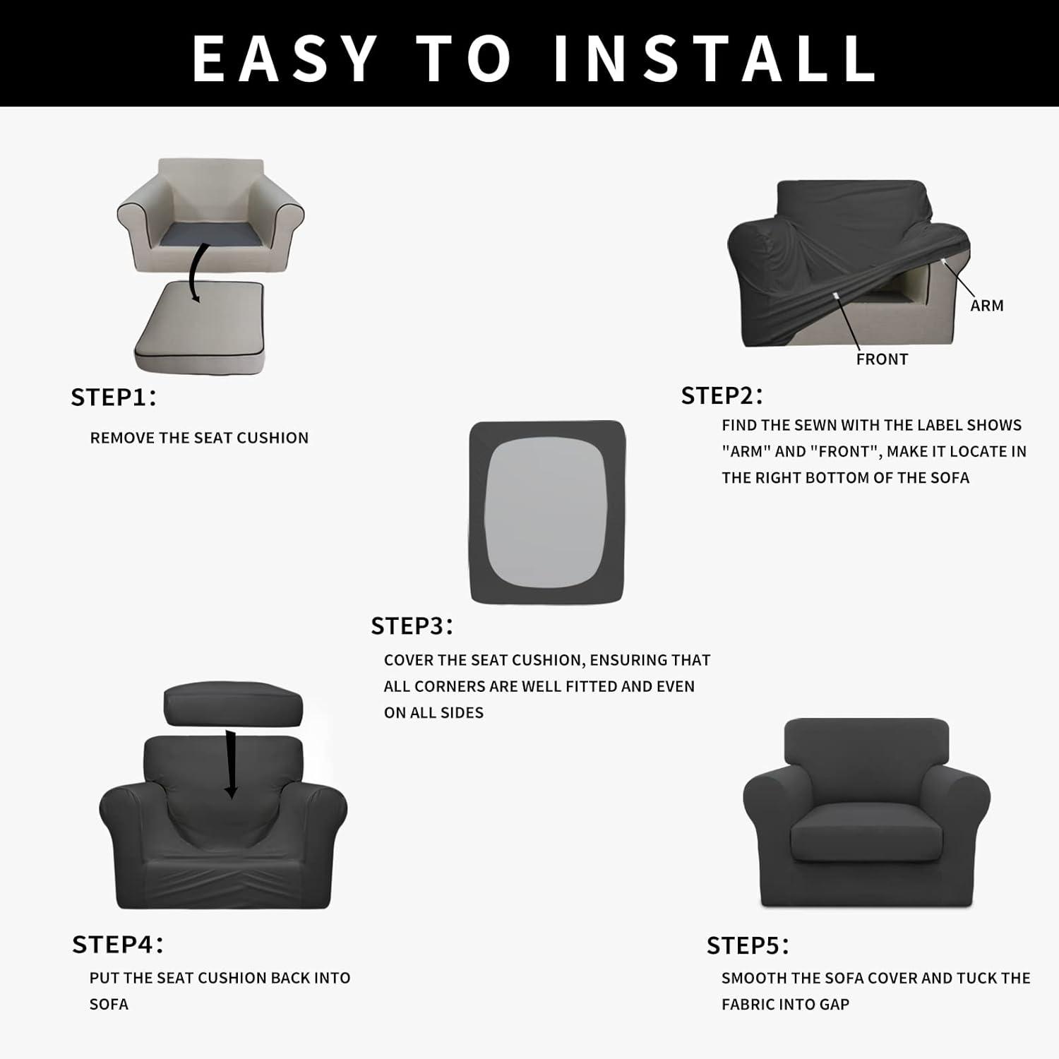 image:imageEasyGoing 100 Dual Waterproof 2 Pieces Chair Cover Stretch Soft Couch Cover for Dogs Sofa Slipcover for 1 Separate Cushion Couch Leakproof Furniture Protector for Kids Pets Dark GrayDark Gray