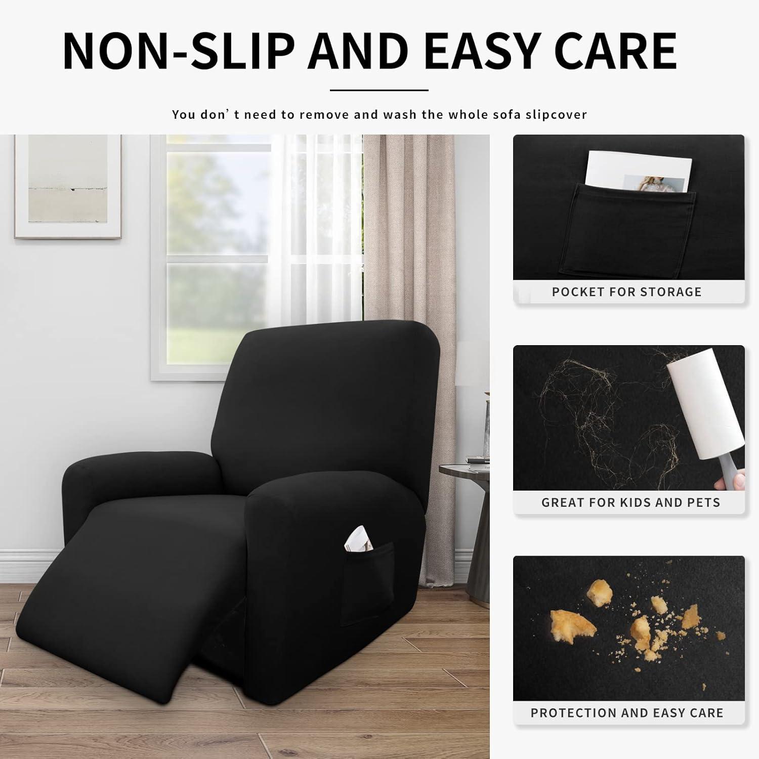 image:imageEasyGoing 100 Dual Waterproof 2 Pieces Chair Cover Stretch Soft Couch Cover for Dogs Sofa Slipcover for 1 Separate Cushion Couch Leakproof Furniture Protector for Kids Pets Dark GrayBlack