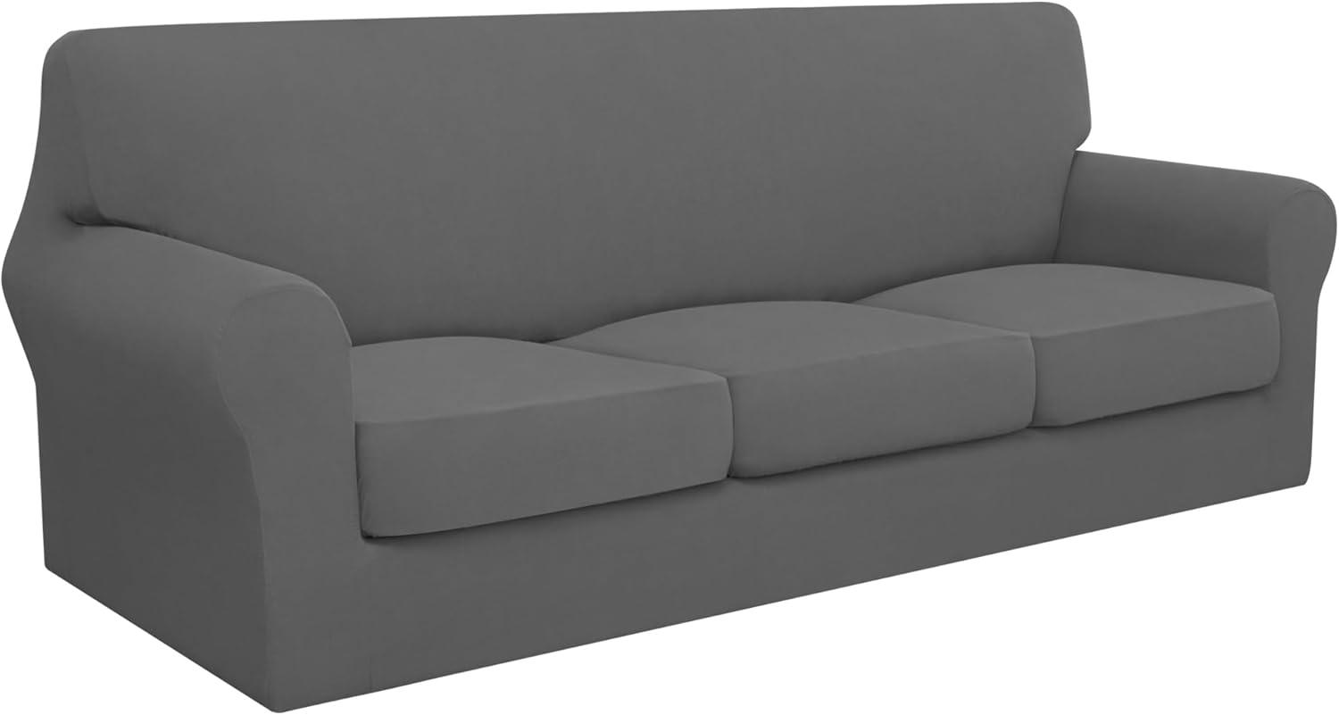 image:imageEasyGoing 100 Dual Waterproof 2 Pieces Chair Cover Stretch Soft Couch Cover for Dogs Sofa Slipcover for 1 Separate Cushion Couch Leakproof Furniture Protector for Kids Pets Dark GrayGrey