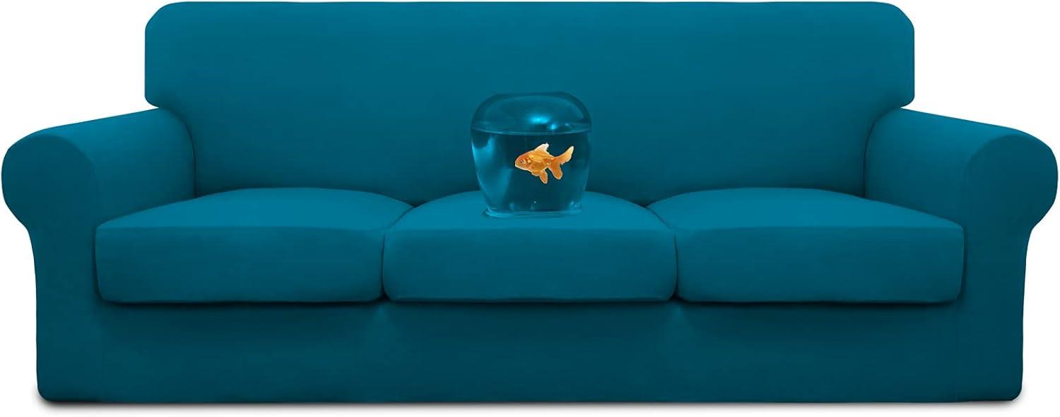 image:imageEasyGoing 100 Dual Waterproof 2 Pieces Chair Cover Stretch Soft Couch Cover for Dogs Sofa Slipcover for 1 Separate Cushion Couch Leakproof Furniture Protector for Kids Pets Dark GrayPeacock Blue
