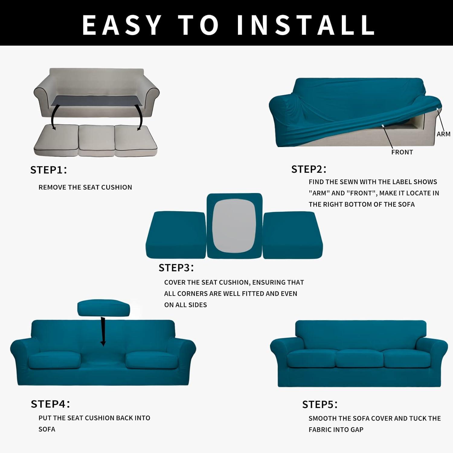 image:imageEasyGoing 100 Dual Waterproof 2 Pieces Chair Cover Stretch Soft Couch Cover for Dogs Sofa Slipcover for 1 Separate Cushion Couch Leakproof Furniture Protector for Kids Pets Dark GrayPeacock Blue