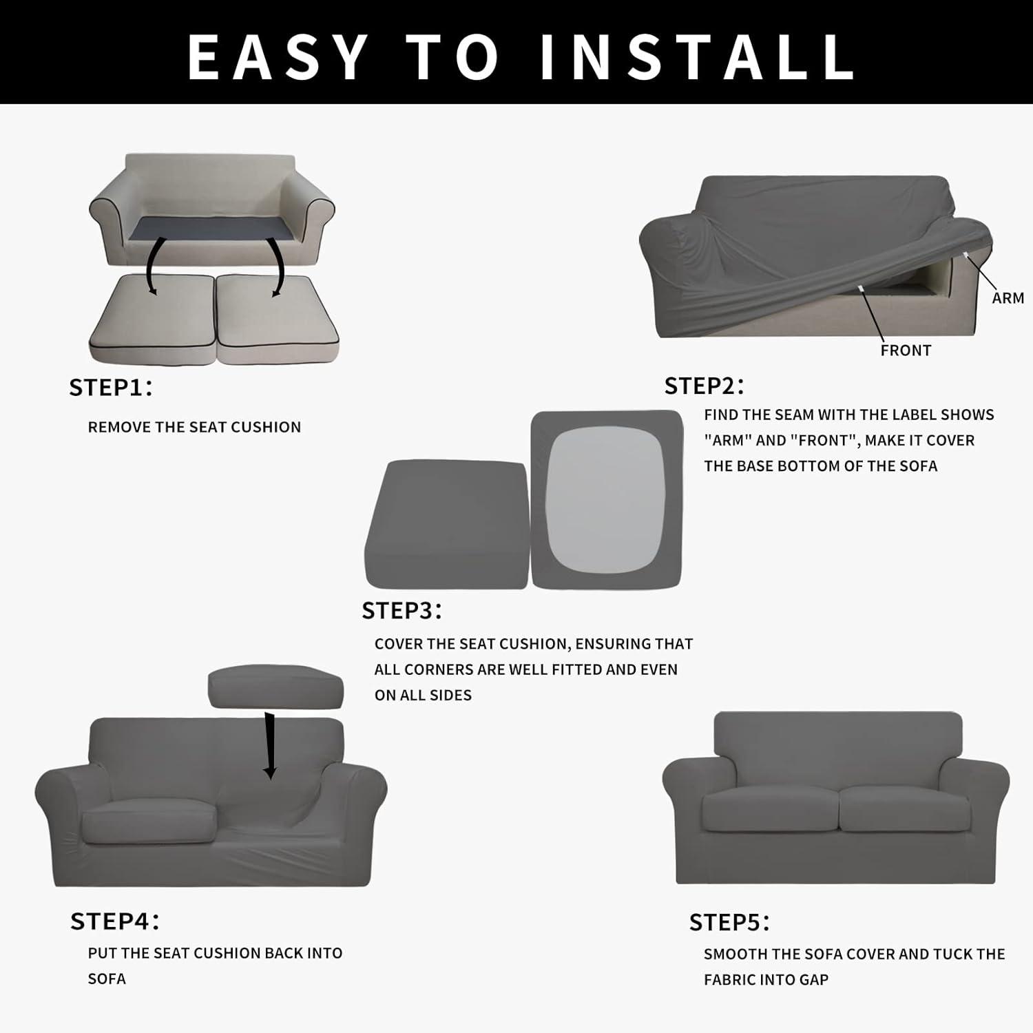image:imageEasyGoing 100 Dual Waterproof 2 Pieces Chair Cover Stretch Soft Couch Cover for Dogs Sofa Slipcover for 1 Separate Cushion Couch Leakproof Furniture Protector for Kids Pets Dark GrayGrey