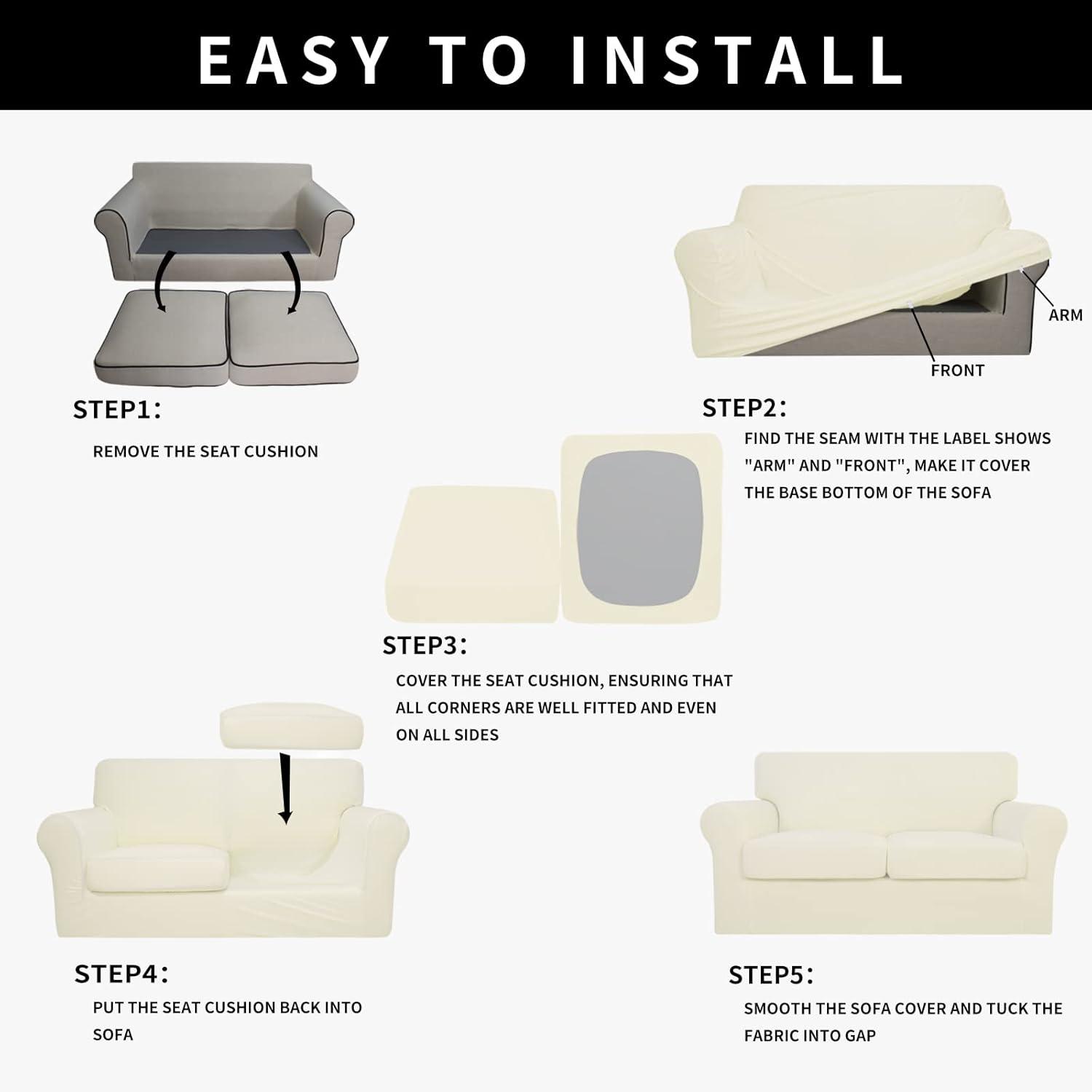 image:imageEasyGoing 100 Dual Waterproof 2 Pieces Chair Cover Stretch Soft Couch Cover for Dogs Sofa Slipcover for 1 Separate Cushion Couch Leakproof Furniture Protector for Kids Pets Dark GrayIvory