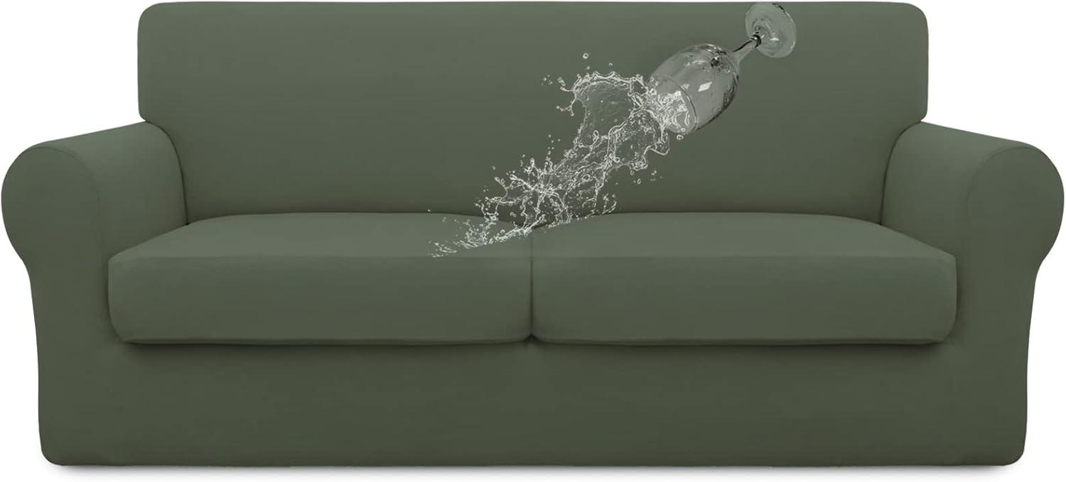 image:imageEasyGoing 100 Dual Waterproof 2 Pieces Chair Cover Stretch Soft Couch Cover for Dogs Sofa Slipcover for 1 Separate Cushion Couch Leakproof Furniture Protector for Kids Pets Dark GrayGrayish Green