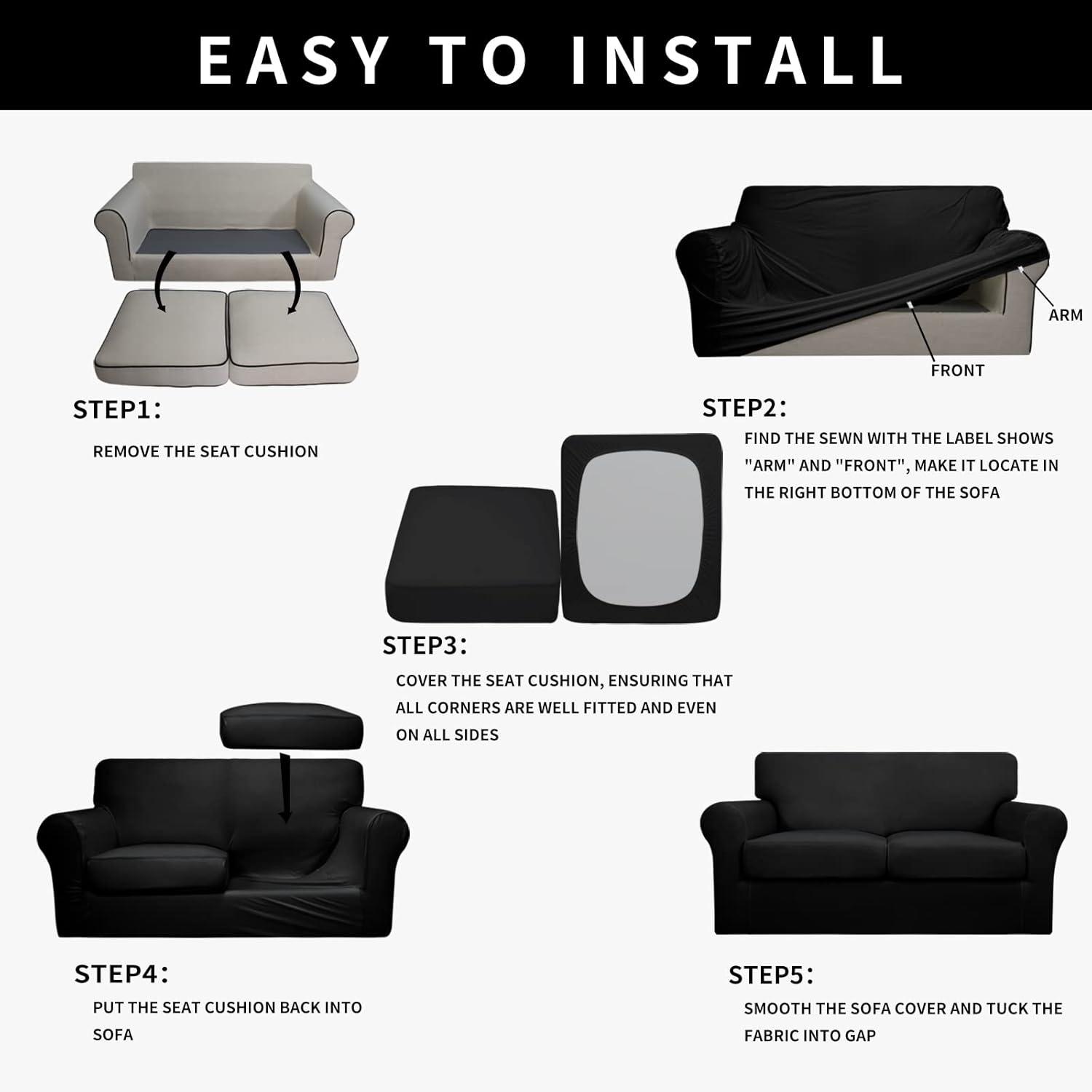 image:imageEasyGoing 100 Dual Waterproof 2 Pieces Chair Cover Stretch Soft Couch Cover for Dogs Sofa Slipcover for 1 Separate Cushion Couch Leakproof Furniture Protector for Kids Pets Dark GrayBlack