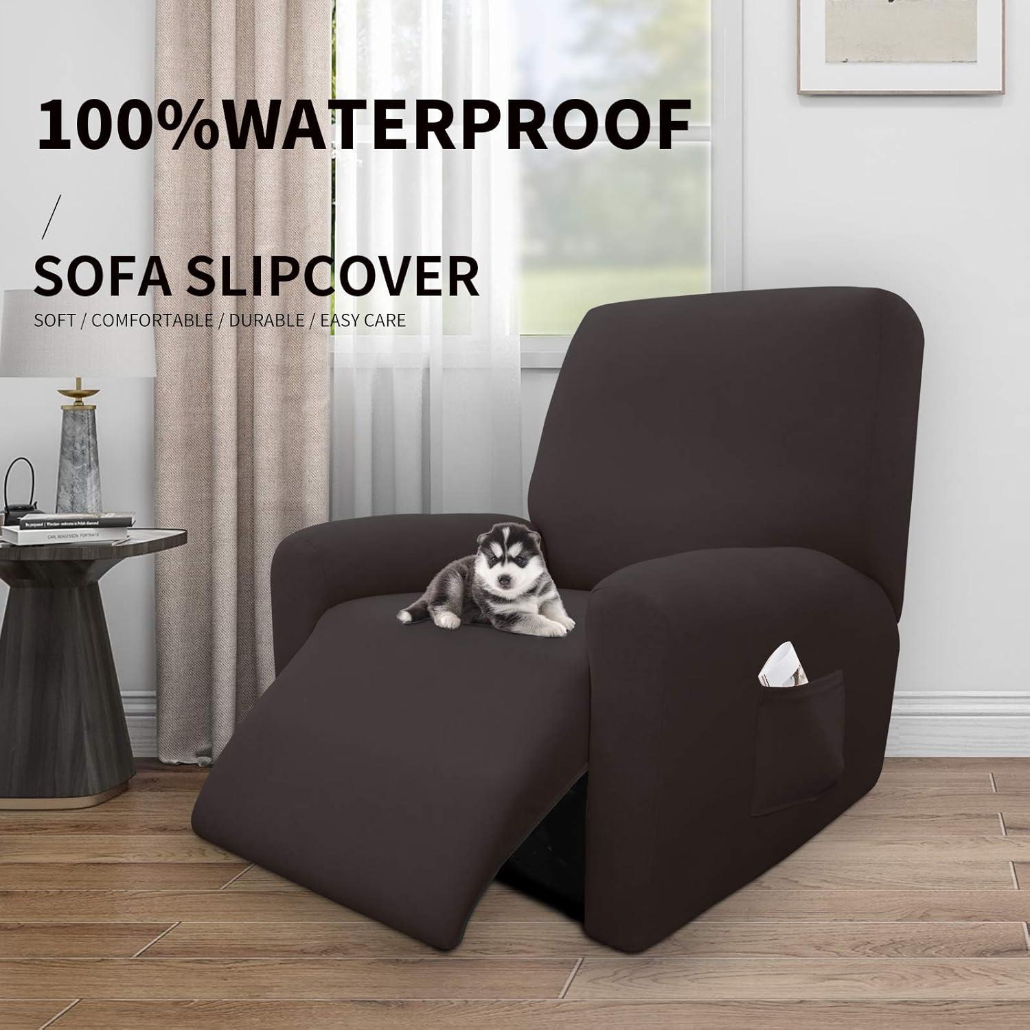 image:imageEasyGoing 100 Dual Waterproof 2 Pieces Chair Cover Stretch Soft Couch Cover for Dogs Sofa Slipcover for 1 Separate Cushion Couch Leakproof Furniture Protector for Kids Pets Dark GrayChocolate
