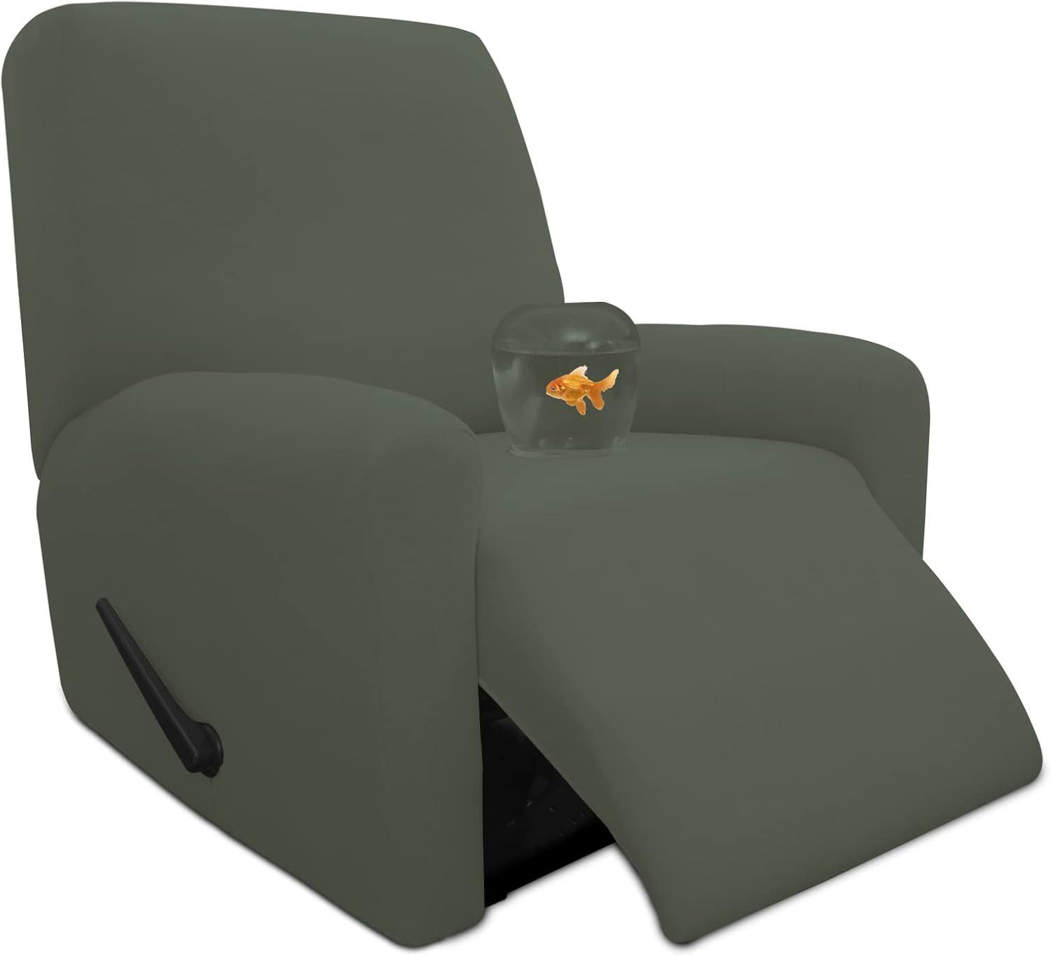 image:imageEasyGoing 100 Dual Waterproof 2 Pieces Chair Cover Stretch Soft Couch Cover for Dogs Sofa Slipcover for 1 Separate Cushion Couch Leakproof Furniture Protector for Kids Pets Dark GrayGrayish Green
