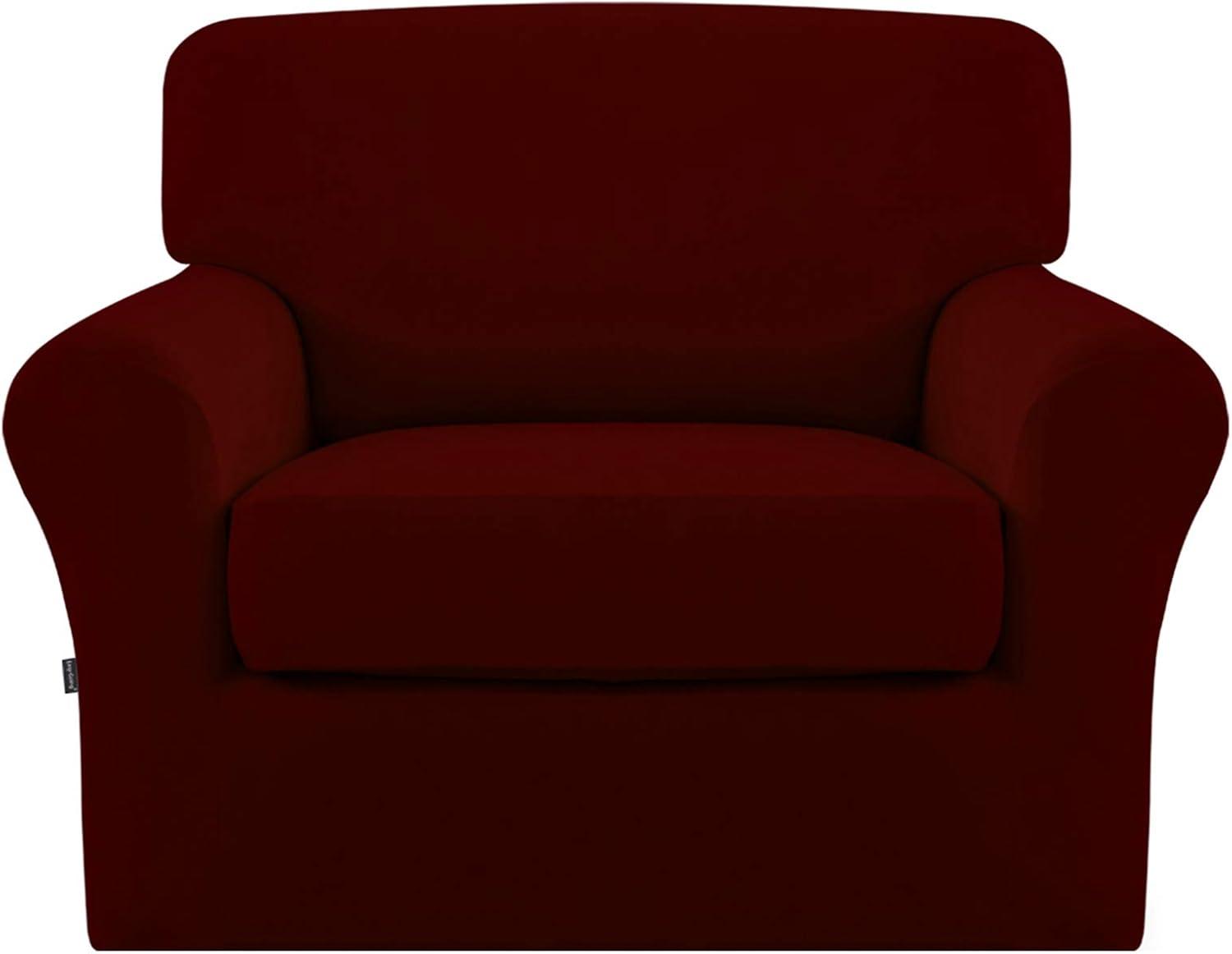 image:imageEasyGoing 100 Dual Waterproof 2 Pieces Chair Cover Stretch Soft Couch Cover for Dogs Sofa Slipcover for 1 Separate Cushion Couch Leakproof Furniture Protector for Kids Pets Dark GrayWine