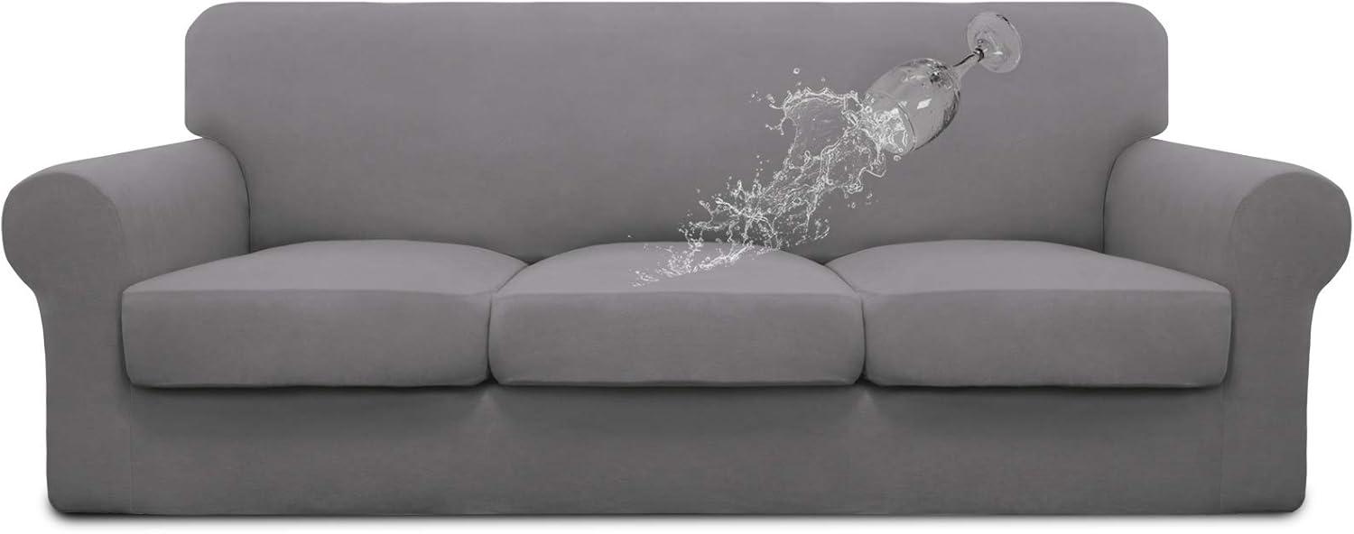 image:imageEasyGoing 100 Dual Waterproof 2 Pieces Chair Cover Stretch Soft Couch Cover for Dogs Sofa Slipcover for 1 Separate Cushion Couch Leakproof Furniture Protector for Kids Pets Dark GrayLight Gray