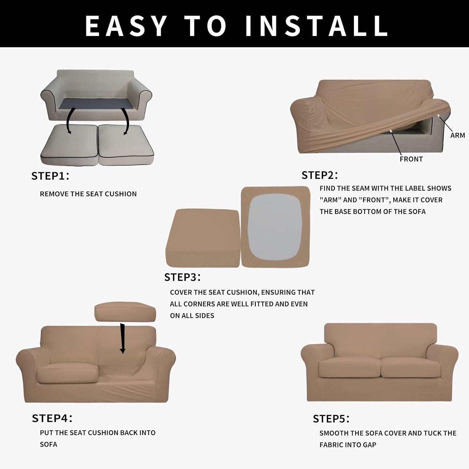 image:imageEasyGoing 100 Dual Waterproof 2 Pieces Chair Cover Stretch Soft Couch Cover for Dogs Sofa Slipcover for 1 Separate Cushion Couch Leakproof Furniture Protector for Kids Pets Dark GrayCamel