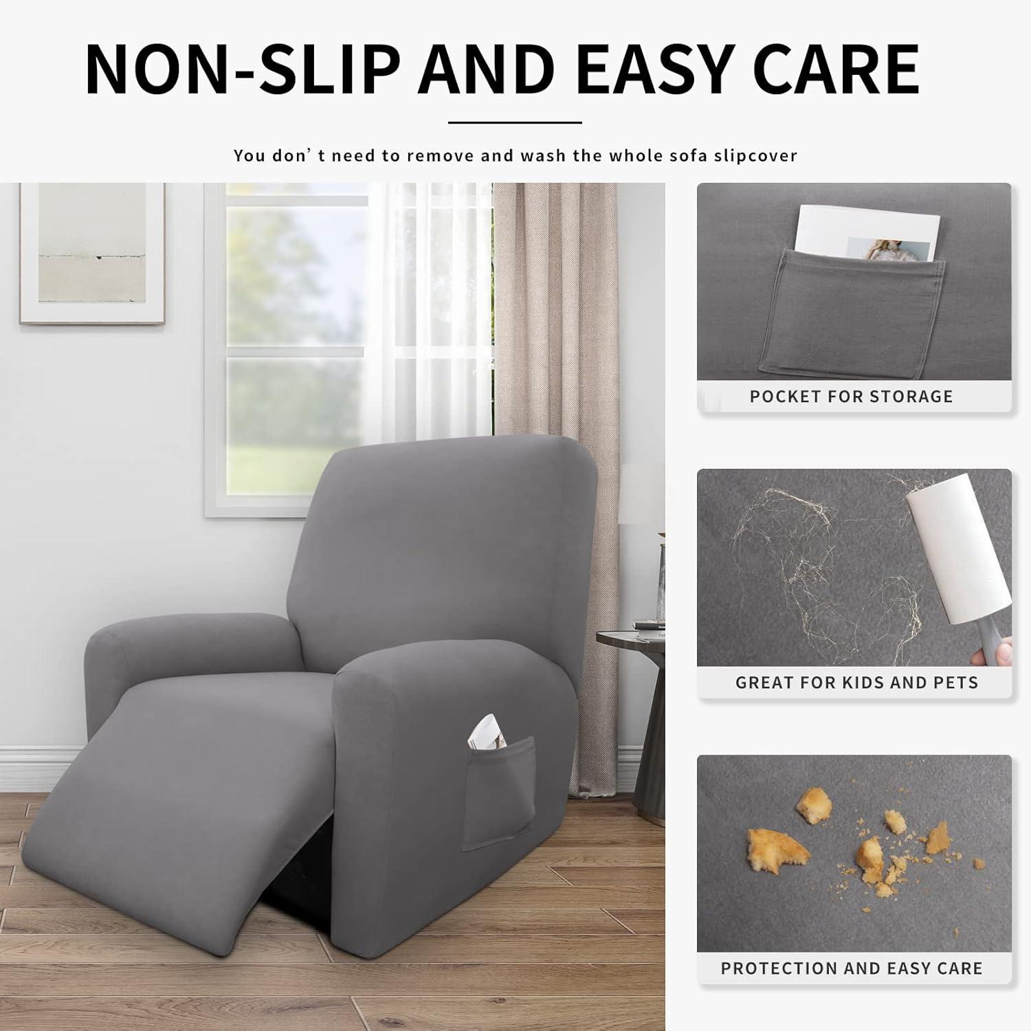 image:imageEasyGoing 100 Dual Waterproof 2 Pieces Chair Cover Stretch Soft Couch Cover for Dogs Sofa Slipcover for 1 Separate Cushion Couch Leakproof Furniture Protector for Kids Pets Dark GrayLight Gray
