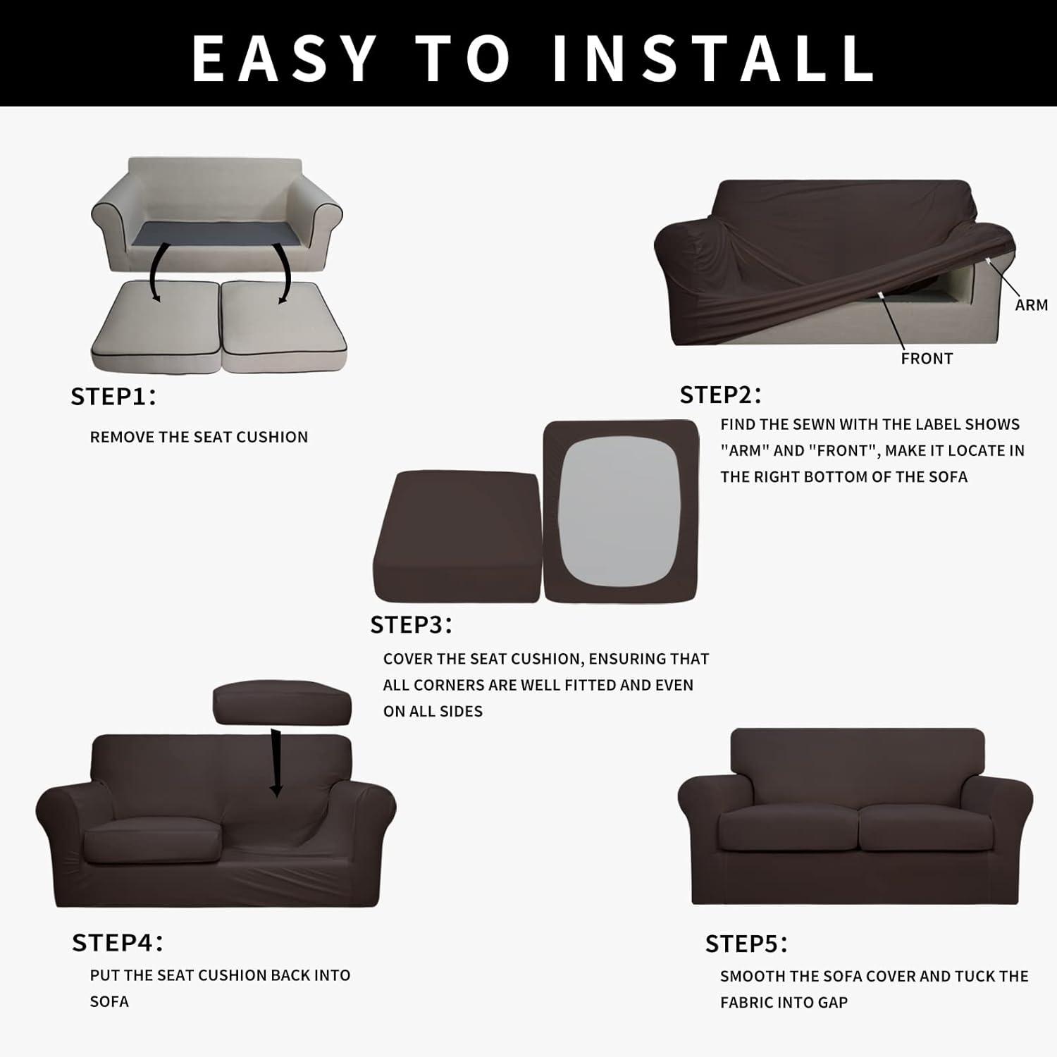 image:imageEasyGoing 100 Dual Waterproof 2 Pieces Chair Cover Stretch Soft Couch Cover for Dogs Sofa Slipcover for 1 Separate Cushion Couch Leakproof Furniture Protector for Kids Pets Dark GrayChocolate