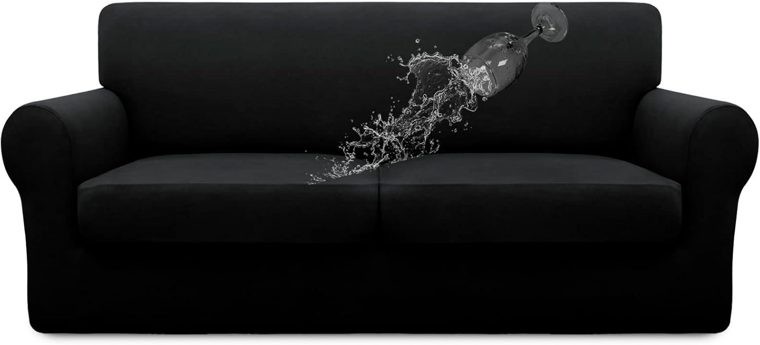 image:imageEasyGoing 100 Dual Waterproof 2 Pieces Chair Cover Stretch Soft Couch Cover for Dogs Sofa Slipcover for 1 Separate Cushion Couch Leakproof Furniture Protector for Kids Pets Dark GrayBlack