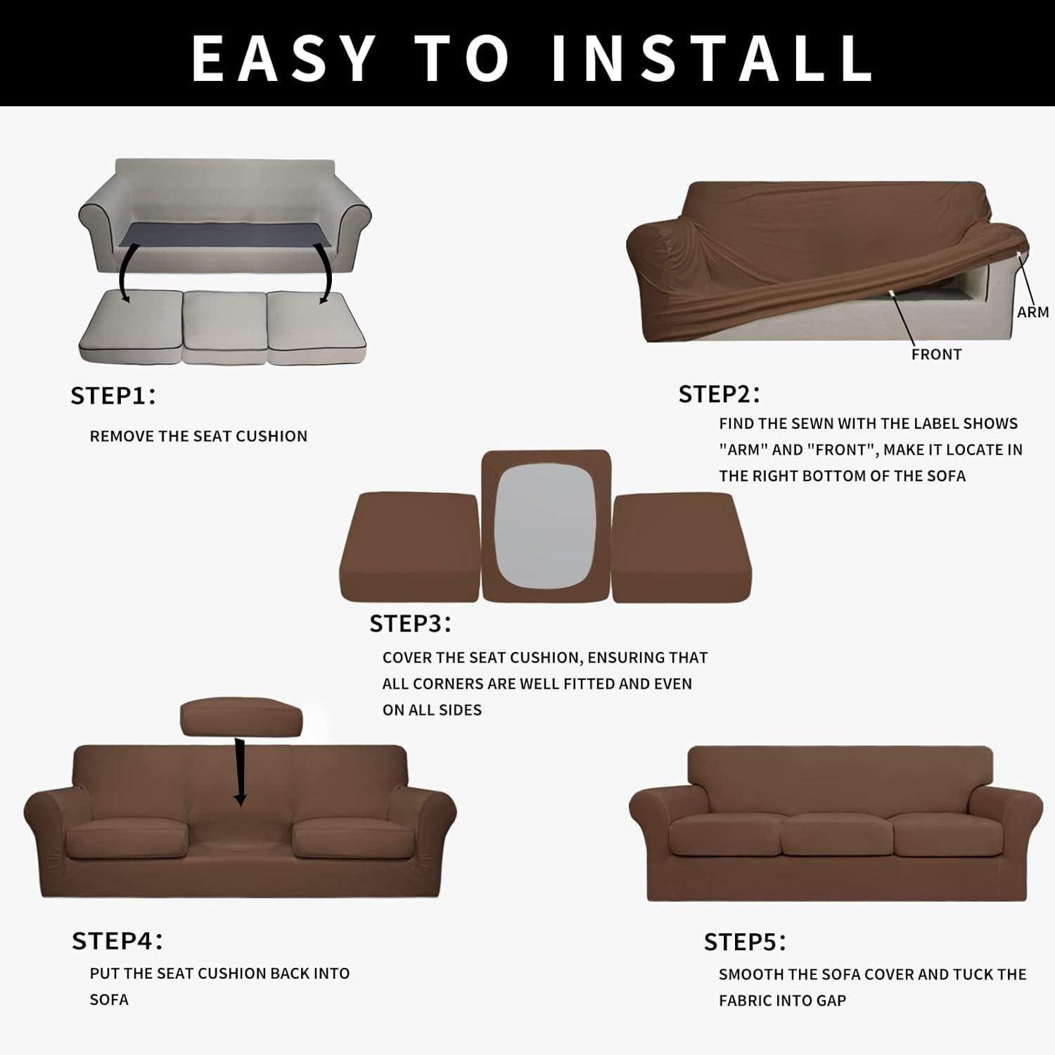 image:imageEasyGoing 100 Dual Waterproof 2 Pieces Chair Cover Stretch Soft Couch Cover for Dogs Sofa Slipcover for 1 Separate Cushion Couch Leakproof Furniture Protector for Kids Pets Dark GrayBrown