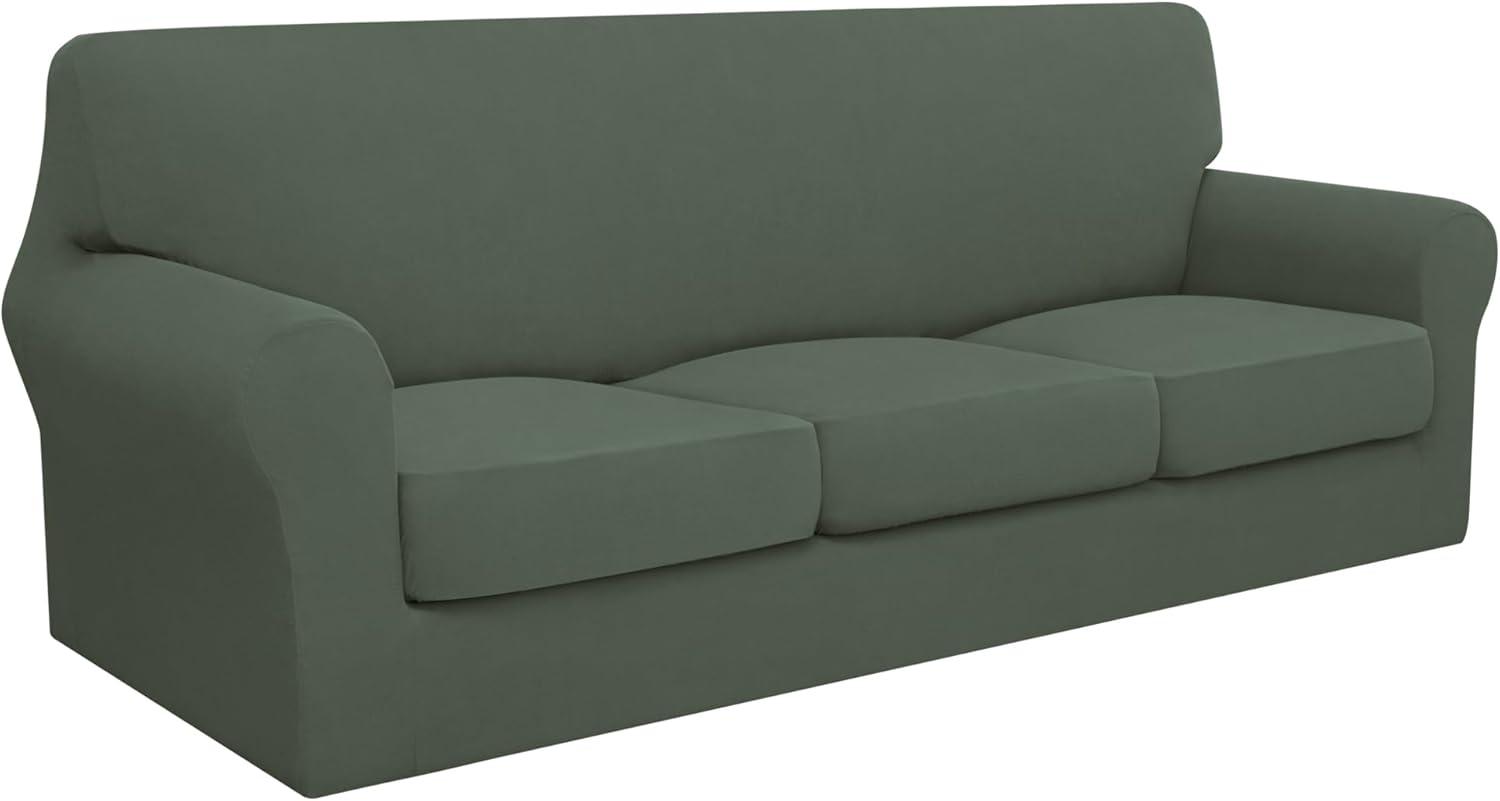 image:imageEasyGoing 100 Dual Waterproof 2 Pieces Chair Cover Stretch Soft Couch Cover for Dogs Sofa Slipcover for 1 Separate Cushion Couch Leakproof Furniture Protector for Kids Pets Dark GrayGrayish Green