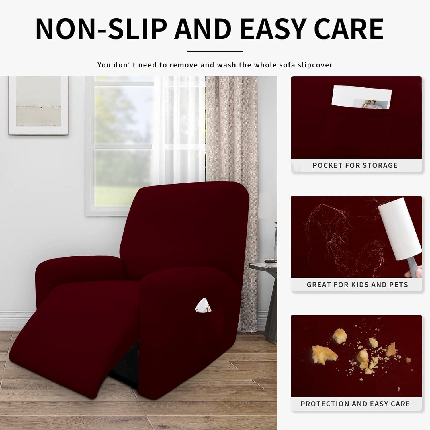 image:imageEasyGoing 100 Dual Waterproof 2 Pieces Chair Cover Stretch Soft Couch Cover for Dogs Sofa Slipcover for 1 Separate Cushion Couch Leakproof Furniture Protector for Kids Pets Dark GrayWine
