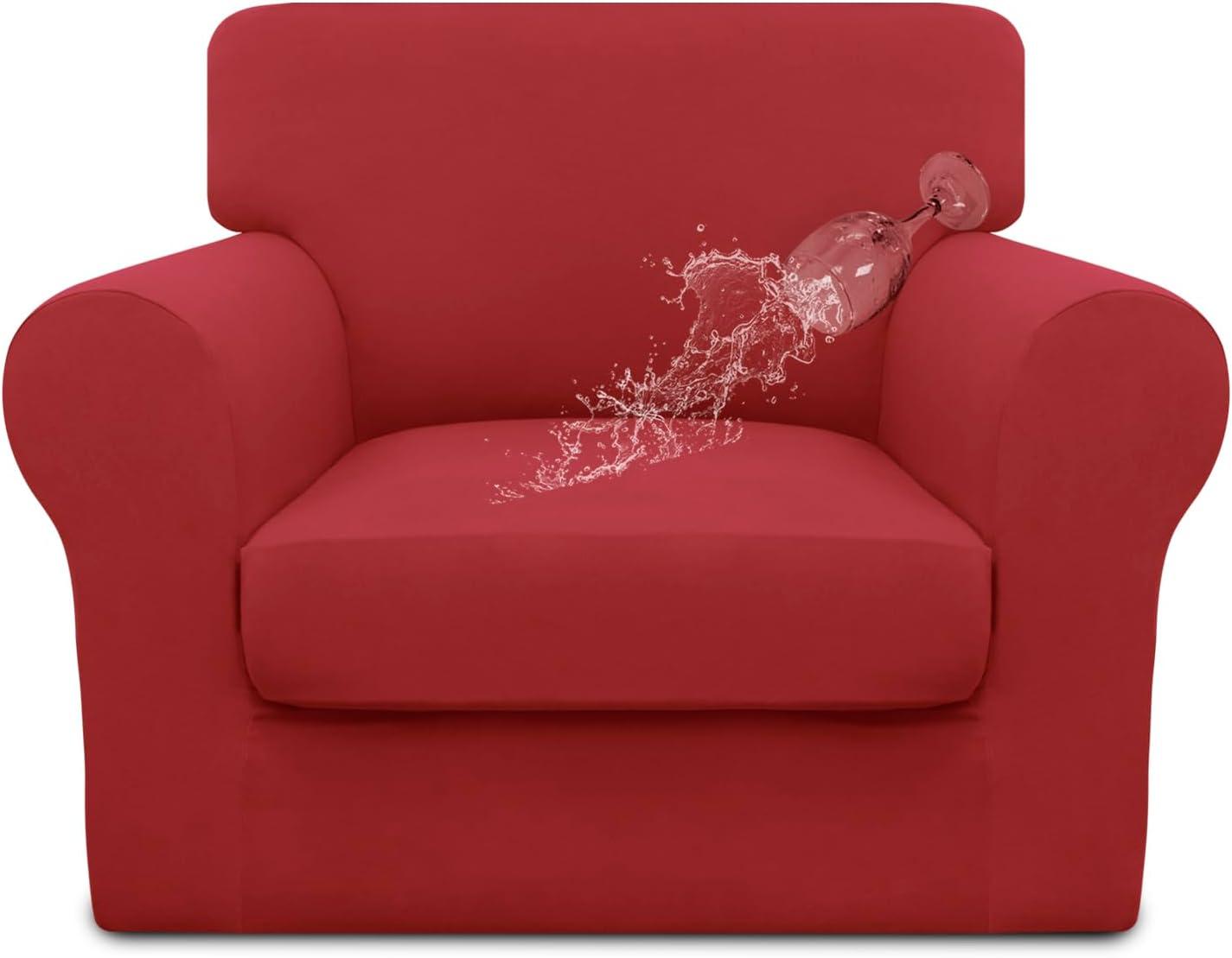 image:imageEasyGoing 100 Dual Waterproof 2 Pieces Chair Cover Stretch Soft Couch Cover for Dogs Sofa Slipcover for 1 Separate Cushion Couch Leakproof Furniture Protector for Kids Pets Dark GrayChristmas Red
