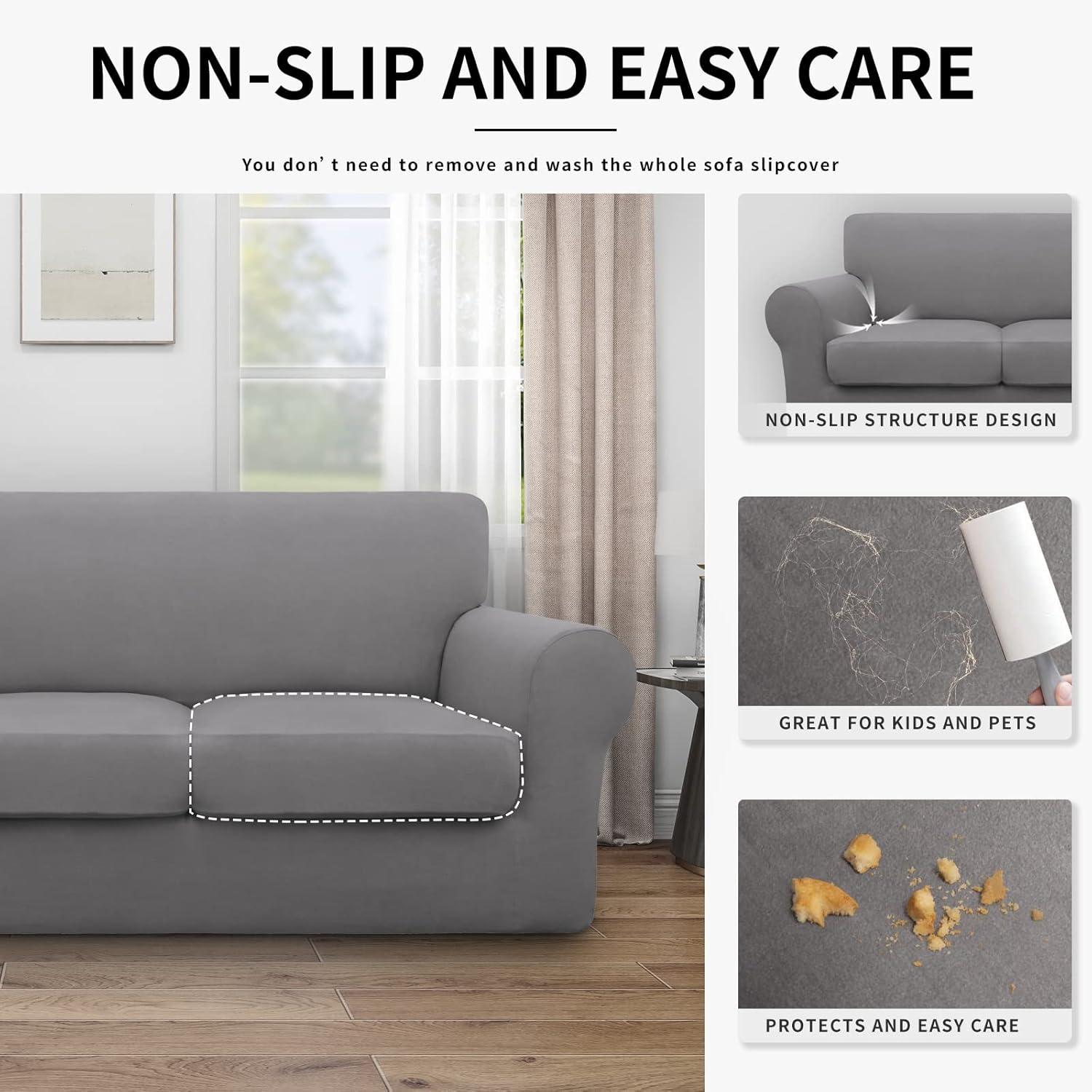 image:imageEasyGoing 100 Dual Waterproof 2 Pieces Chair Cover Stretch Soft Couch Cover for Dogs Sofa Slipcover for 1 Separate Cushion Couch Leakproof Furniture Protector for Kids Pets Dark GrayLight Gray