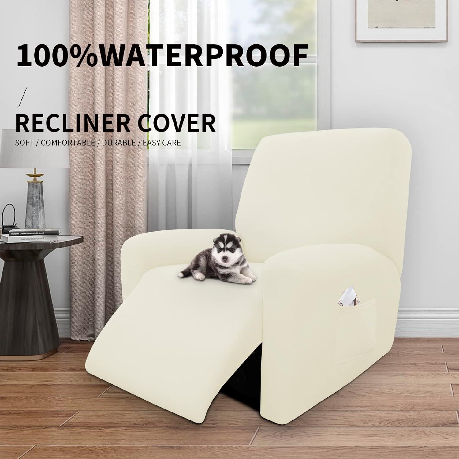 image:imageEasyGoing 100 Dual Waterproof 2 Pieces Chair Cover Stretch Soft Couch Cover for Dogs Sofa Slipcover for 1 Separate Cushion Couch Leakproof Furniture Protector for Kids Pets Dark GrayIvory