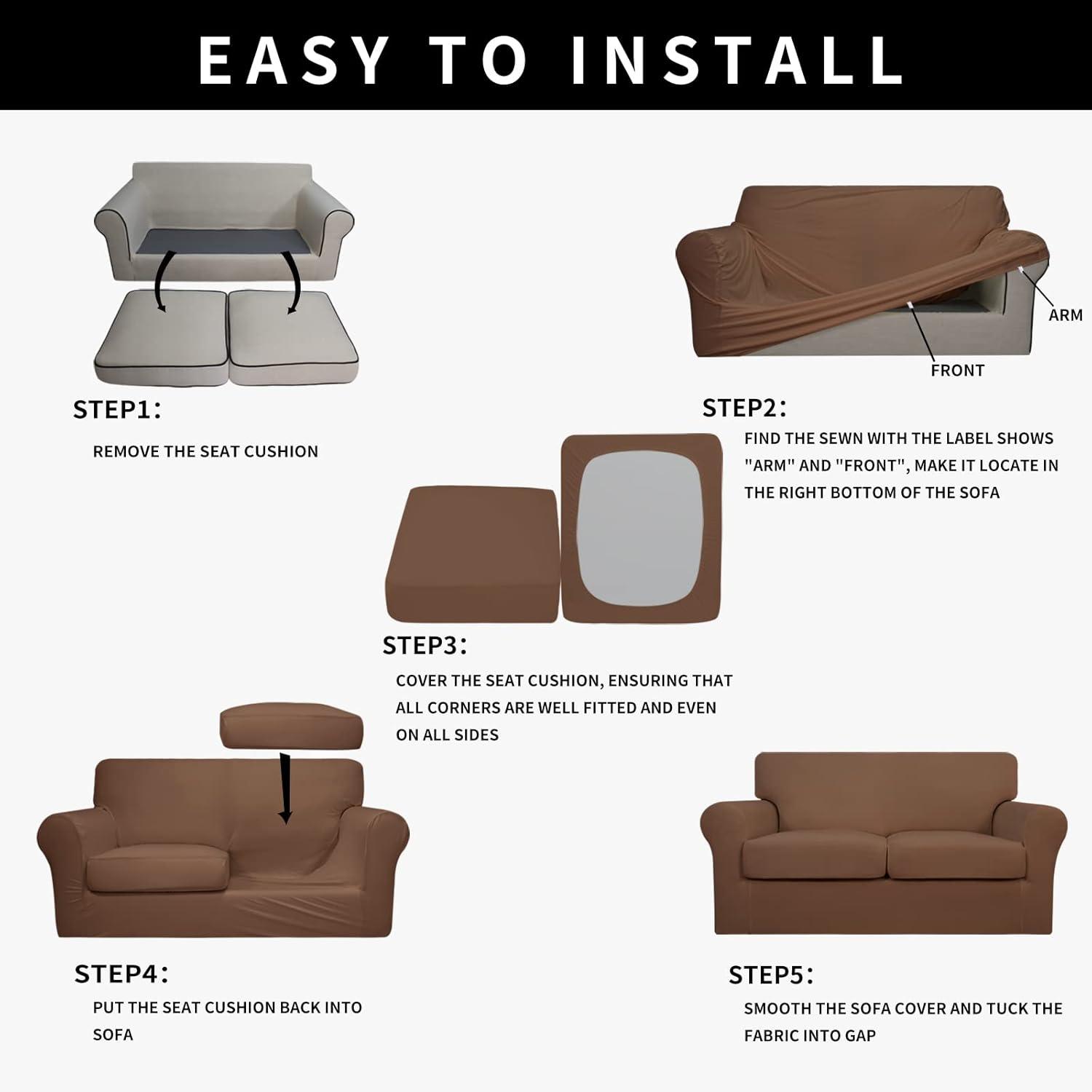 image:imageEasyGoing 100 Dual Waterproof 2 Pieces Chair Cover Stretch Soft Couch Cover for Dogs Sofa Slipcover for 1 Separate Cushion Couch Leakproof Furniture Protector for Kids Pets Dark GrayBrown