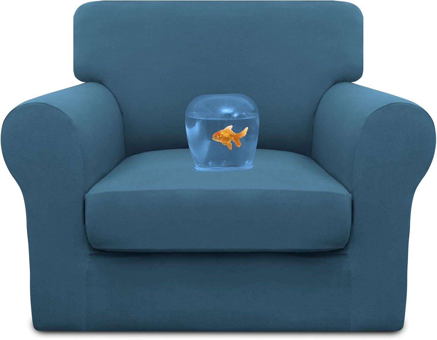 image:imageEasyGoing 100 Dual Waterproof 2 Pieces Chair Cover Stretch Soft Couch Cover for Dogs Sofa Slipcover for 1 Separate Cushion Couch Leakproof Furniture Protector for Kids Pets Dark GrayPeacock Blue