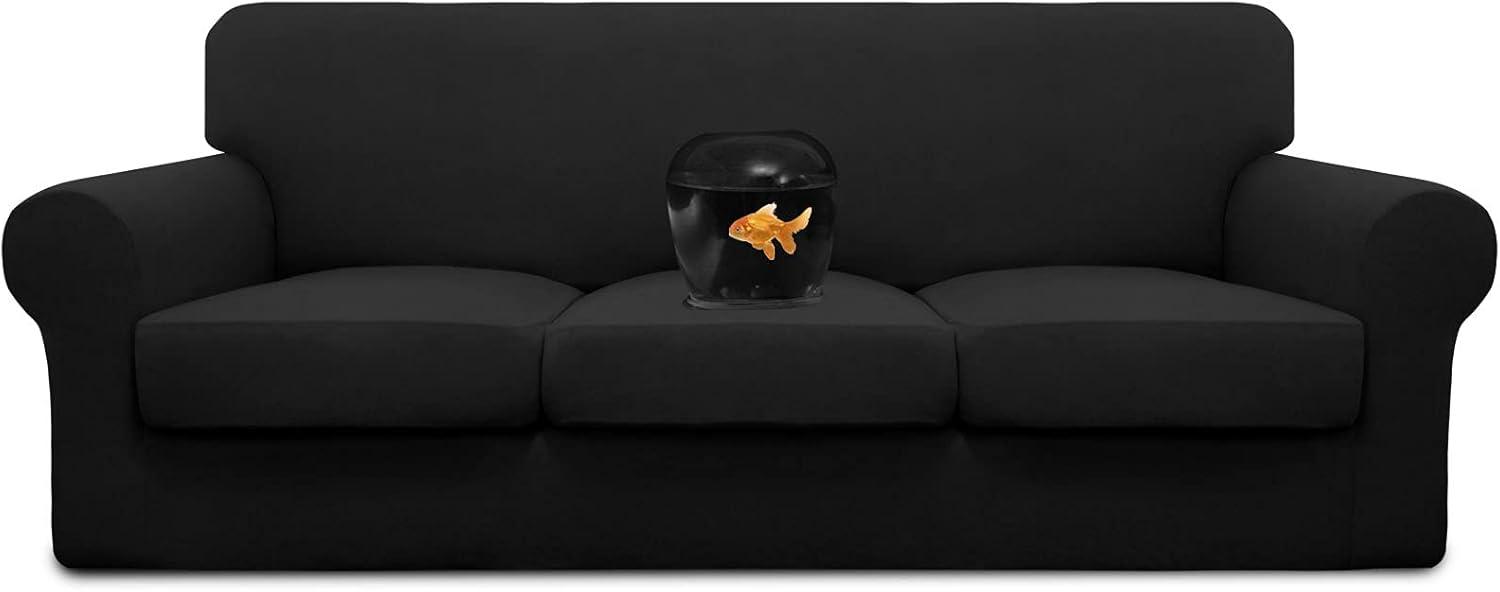 image:imageEasyGoing 100 Dual Waterproof 2 Pieces Chair Cover Stretch Soft Couch Cover for Dogs Sofa Slipcover for 1 Separate Cushion Couch Leakproof Furniture Protector for Kids Pets Dark GrayBlack